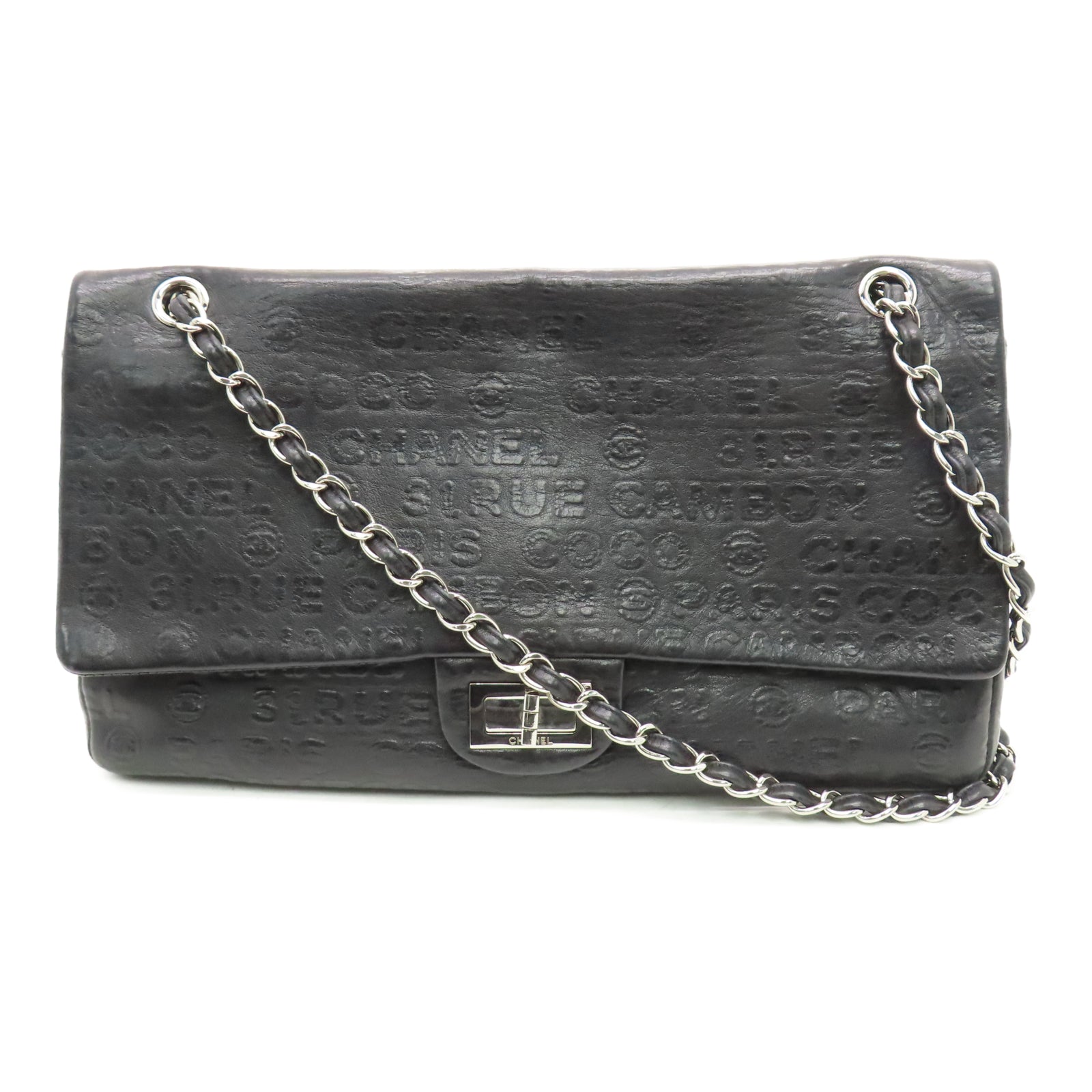 CHANEL 牛皮皮革Shoulder Bag银扣链带肩背袋黑色