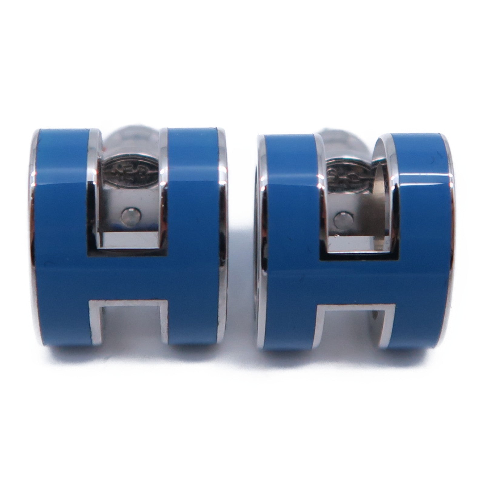 HERMES 金屬Pop H Earrings耳環銀色/藍色