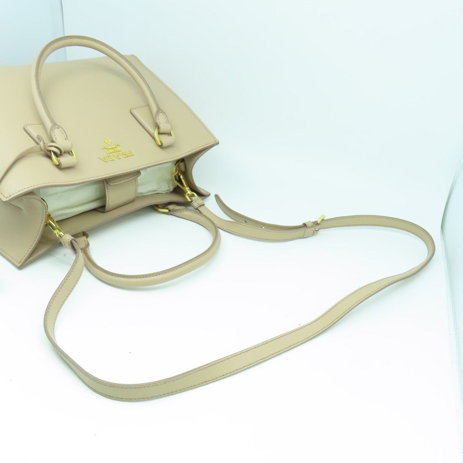 PRADA Saffiano皮革2 Way Shoulder金扣手挽肩背兩用袋粉紅色