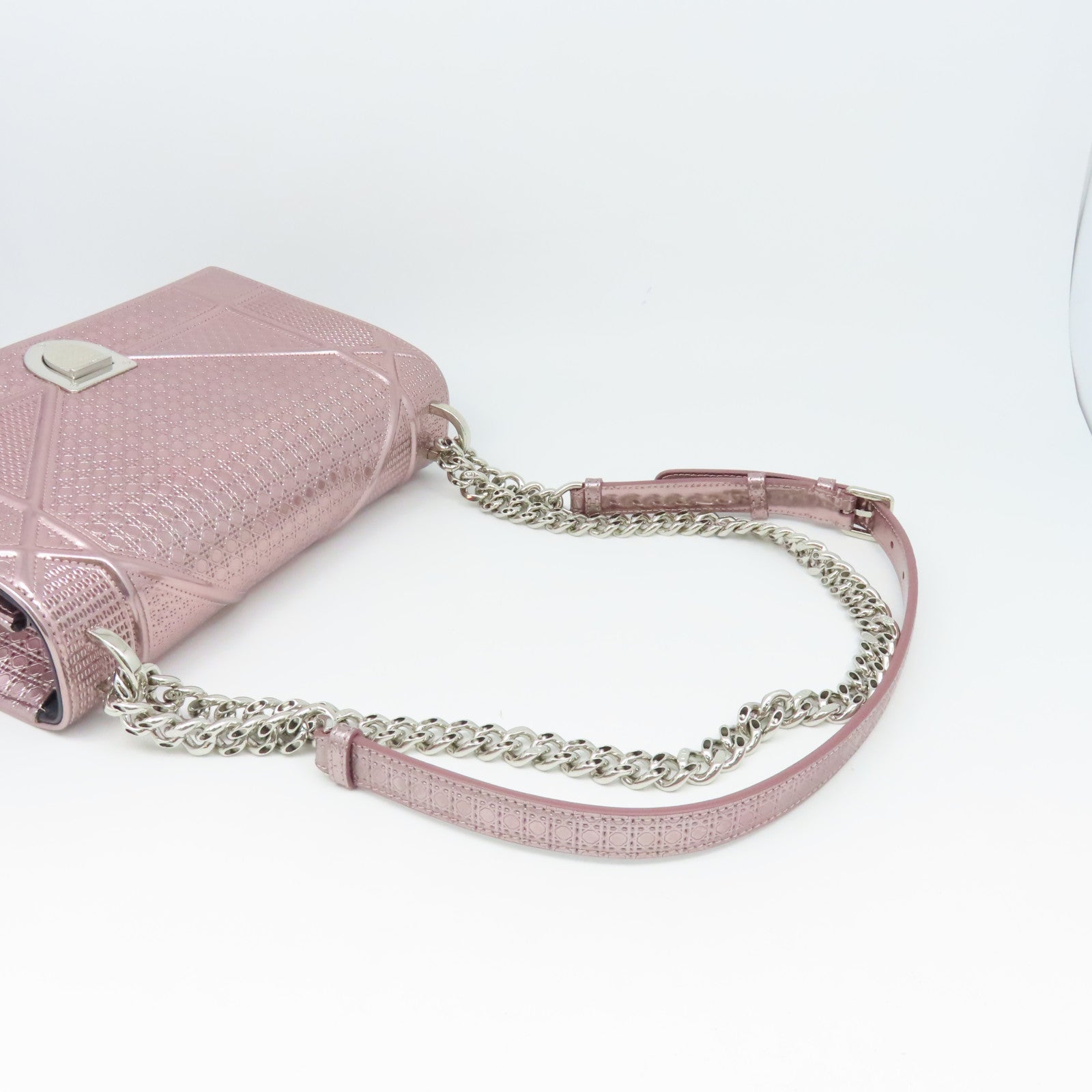 Dior Patent Leather Diorama Silver Buckle Chain Shoulder Bag Pink
