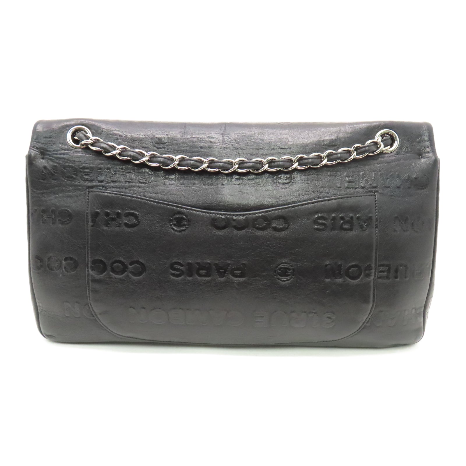 CHANEL 牛皮皮革Shoulder Bag银扣链带肩背袋黑色