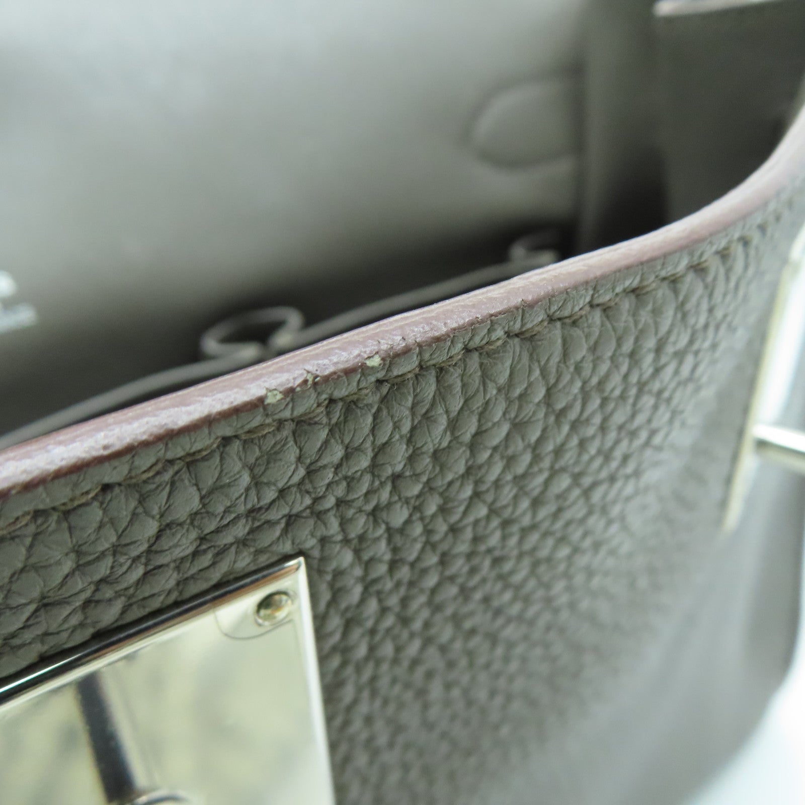 HERMES Clemence皮革Jypsiese 34银扣肩背袋Etain/灰色