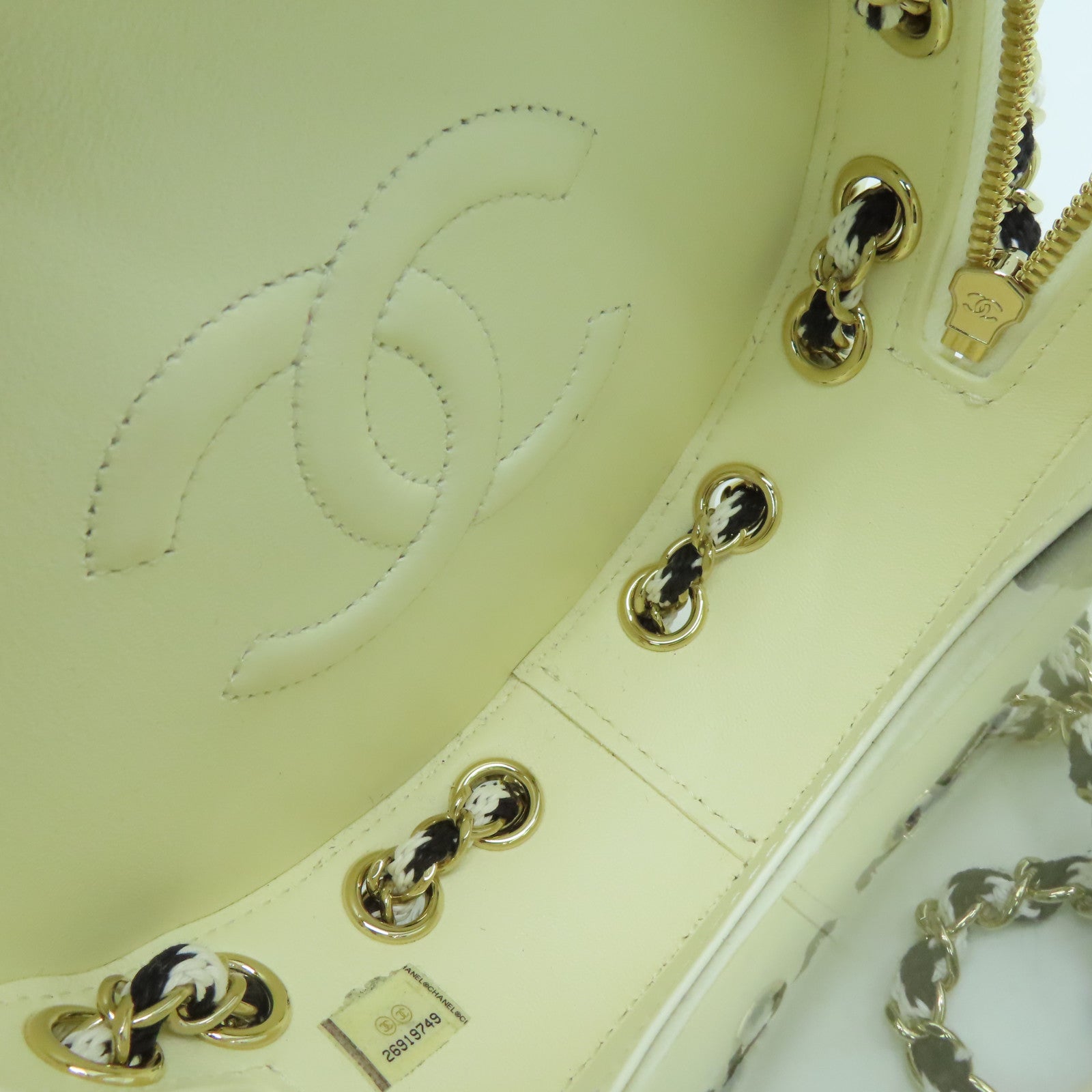 CHANEL 【激減優惠】羊皮皮革/PVC Chain Shoulder金扣鏈帶肩背袋白色/黑色