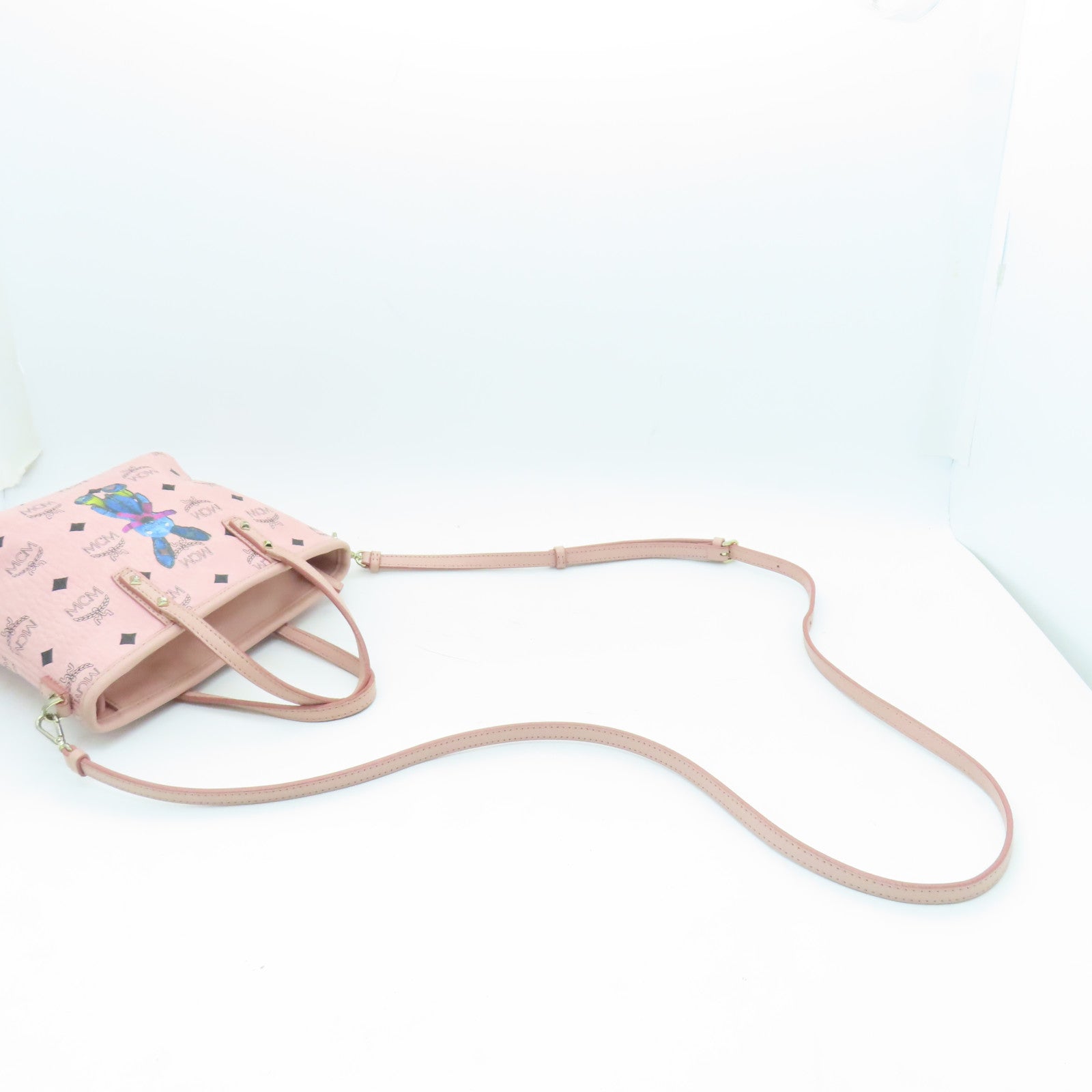 MCM Cowhide Leather 2way Shoulder Bag Gold Buckle Handle Shoulder Bag Pink