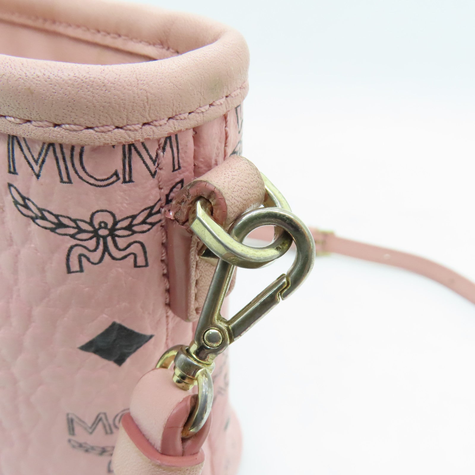 MCM Cowhide Leather 2way Shoulder Bag Gold Buckle Handle Shoulder Bag Pink