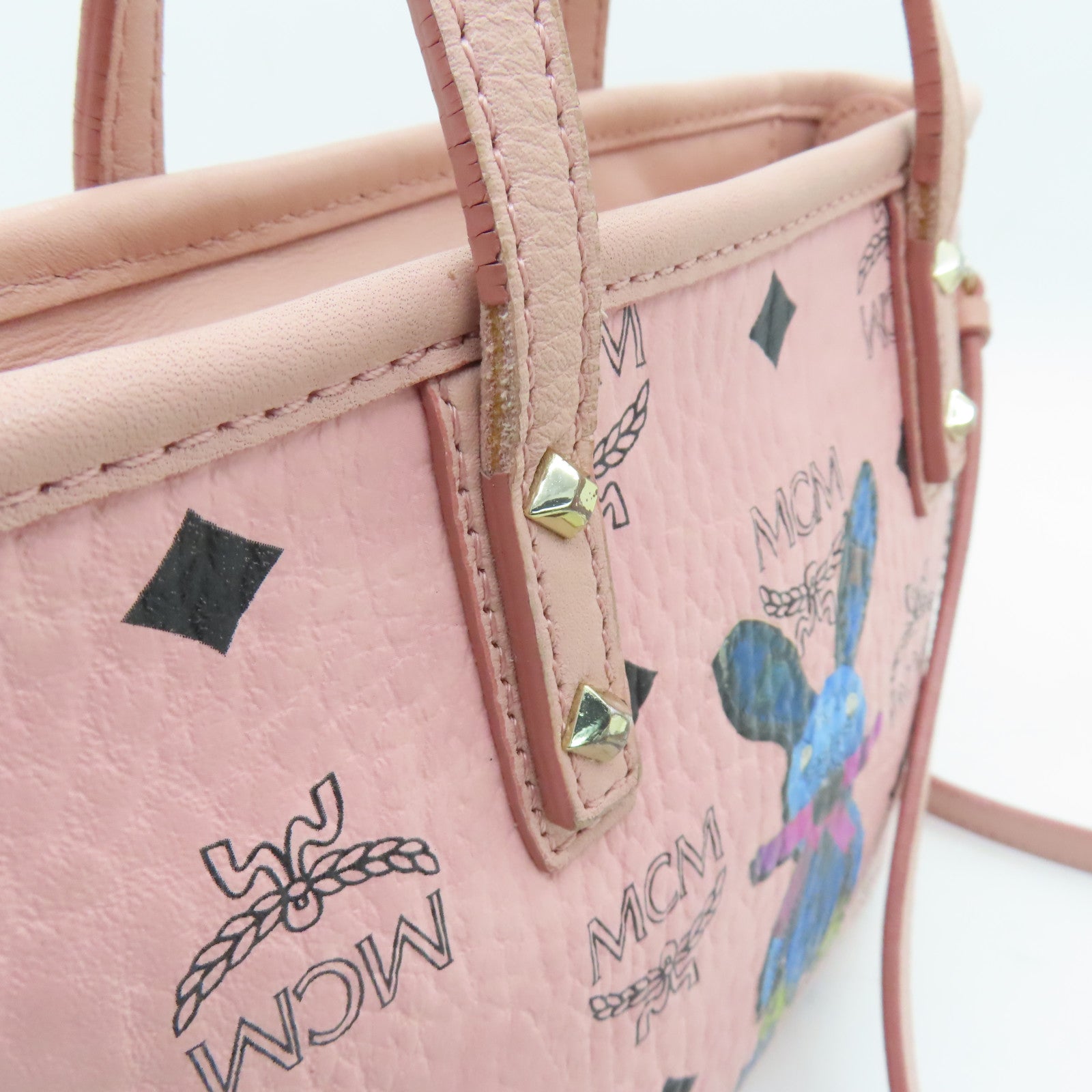 MCM Cowhide Leather 2way Shoulder Bag Gold Buckle Handle Shoulder Bag Pink
