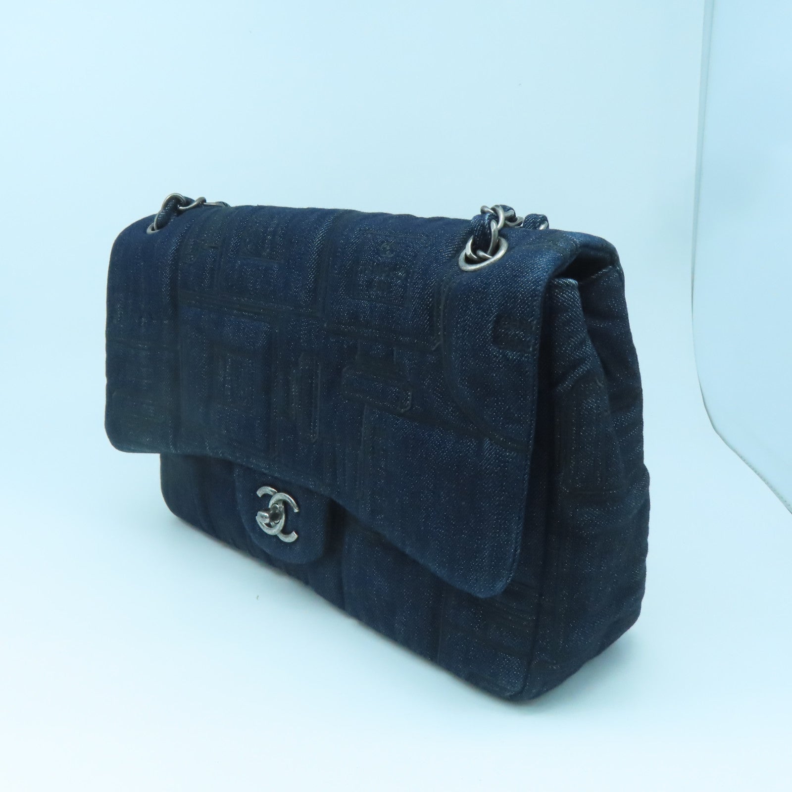 CHANEL denim Chain Shoulder silver buckle shoulder shoulder bag