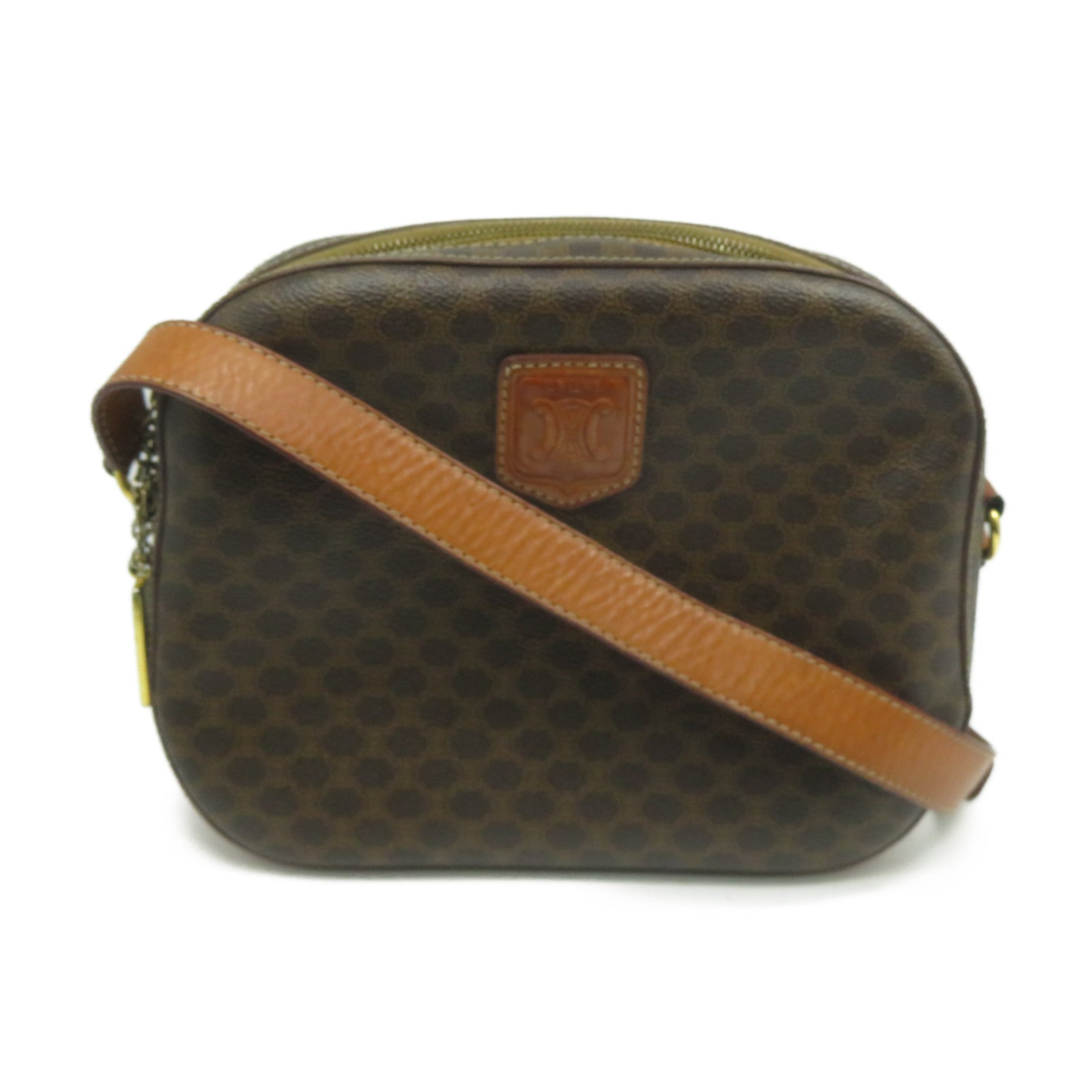 CELINE 塗層帆布Shoulder Bag金扣肩背袋啡色