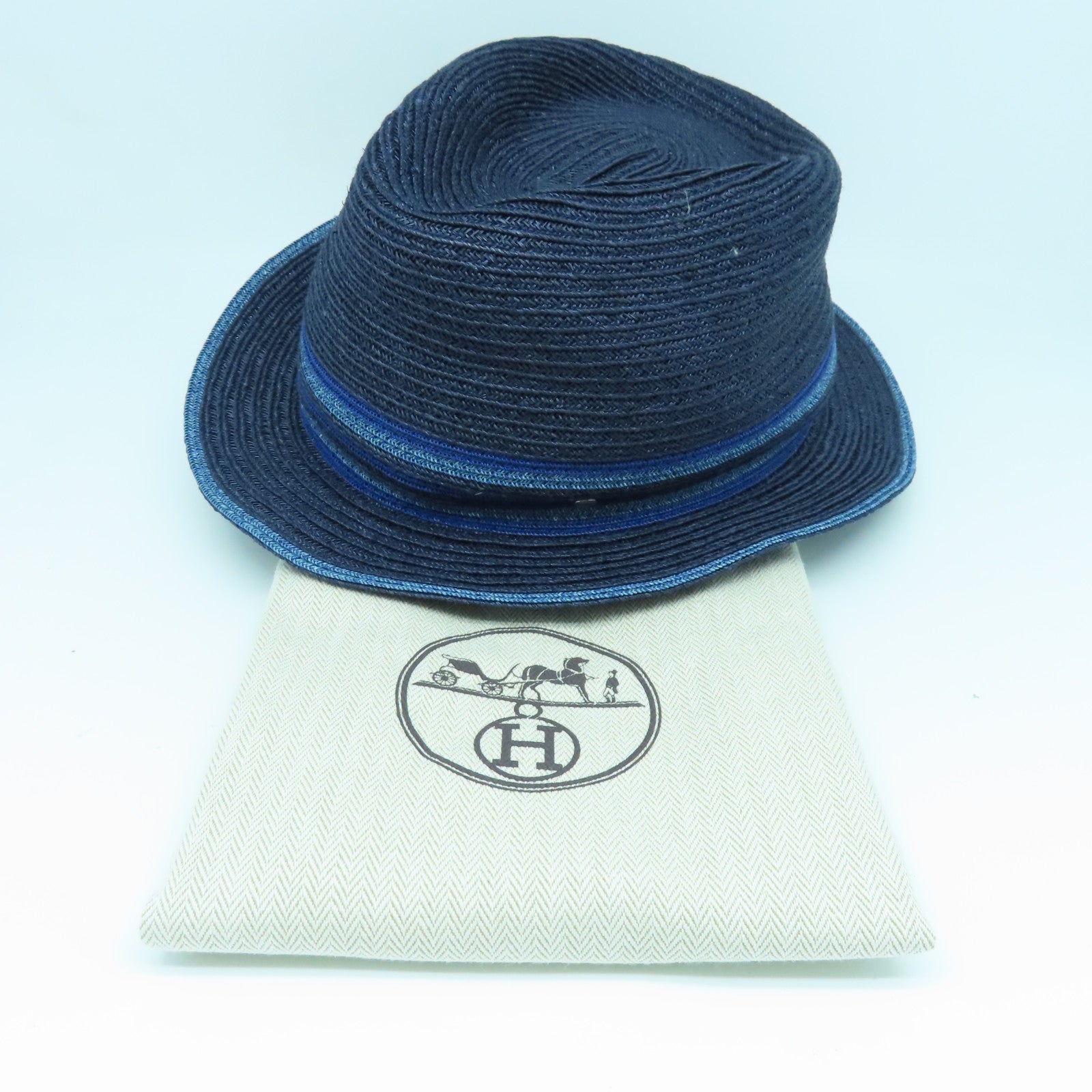 HERMES 麻質Straw Hat草帽藍色#59
