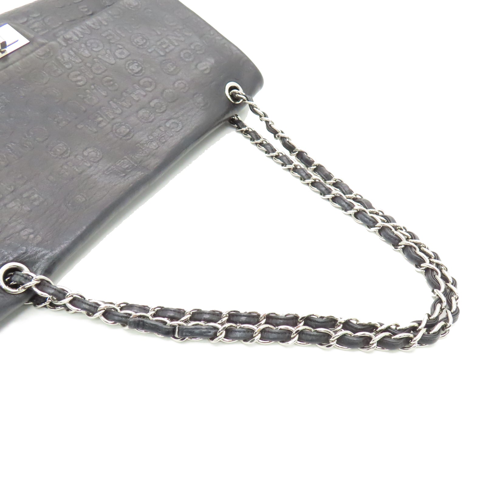 CHANEL 牛皮皮革Shoulder Bag银扣链带肩背袋黑色