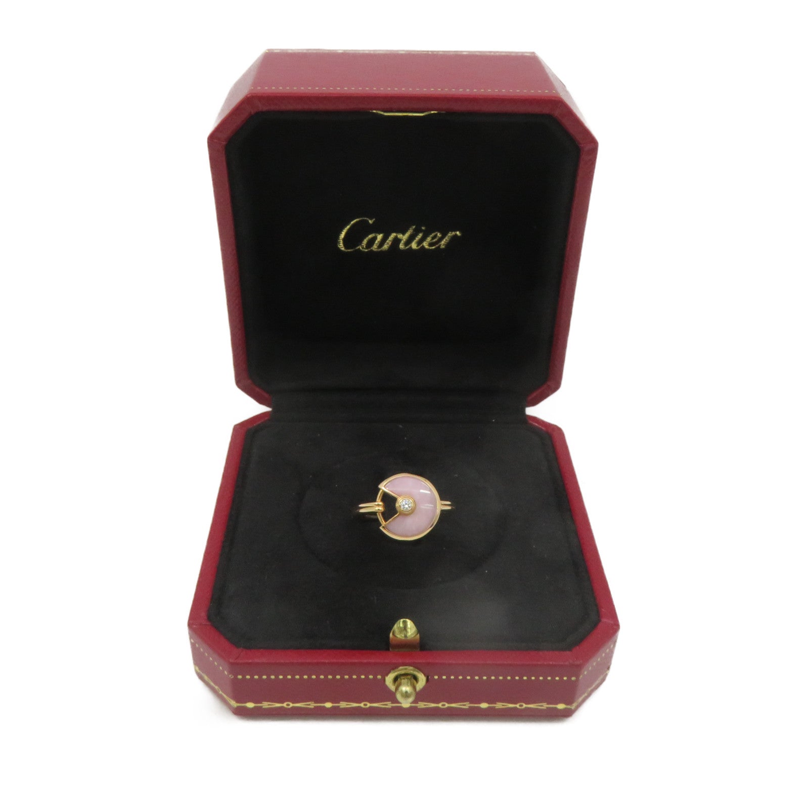 CARTIER 【激減優惠】18K玫瑰金/Amulette de Cartier Ring粉紅色蛋白石/鑽石戒指US#6/Cartier#52