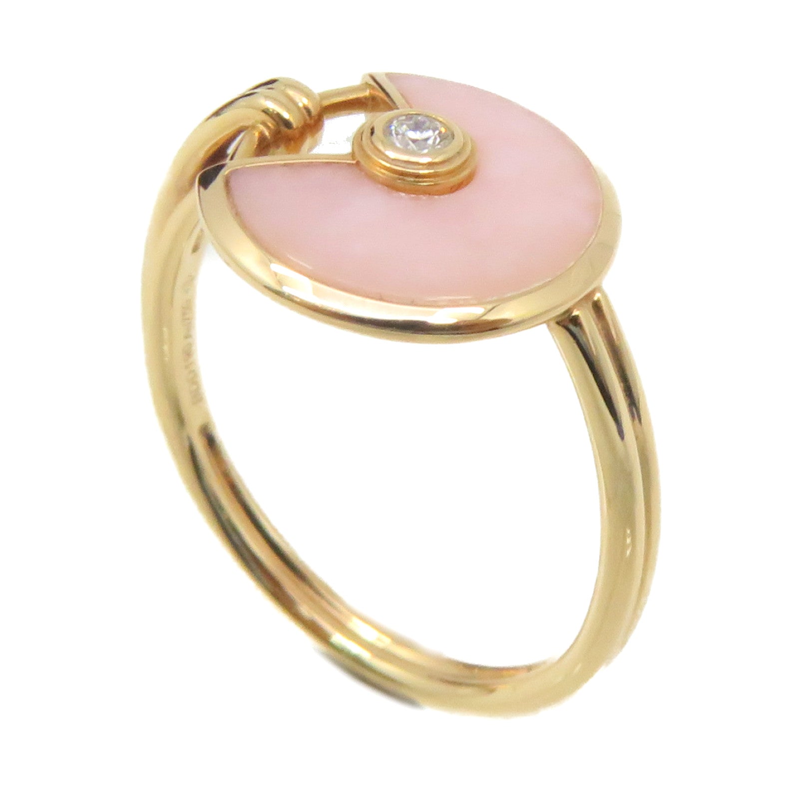 CARTIER 【激減優惠】18K玫瑰金/Amulette de Cartier Ring粉紅色蛋白石/鑽石戒指US#6/Cartier#52