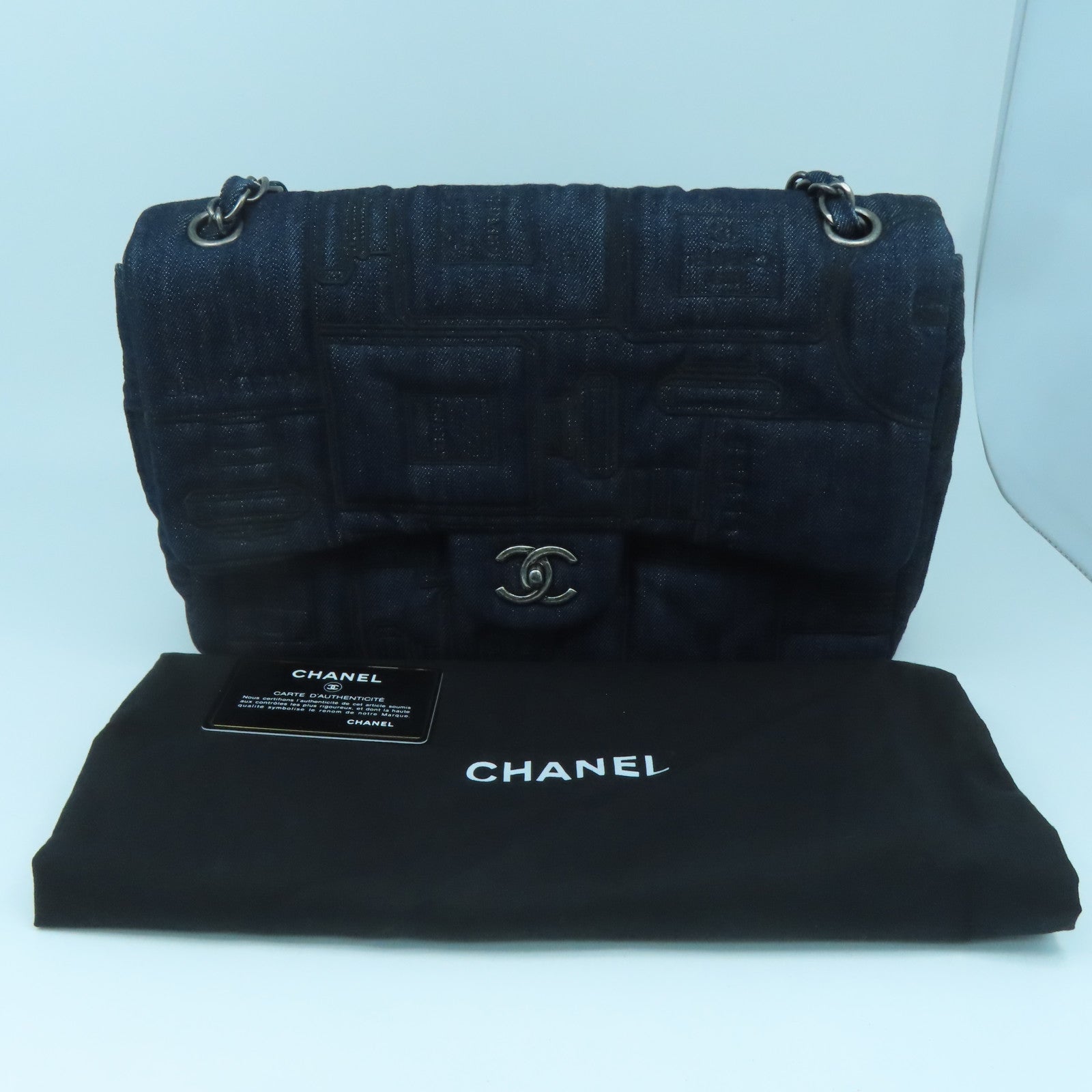 CHANEL denim Chain Shoulder silver buckle shoulder shoulder bag