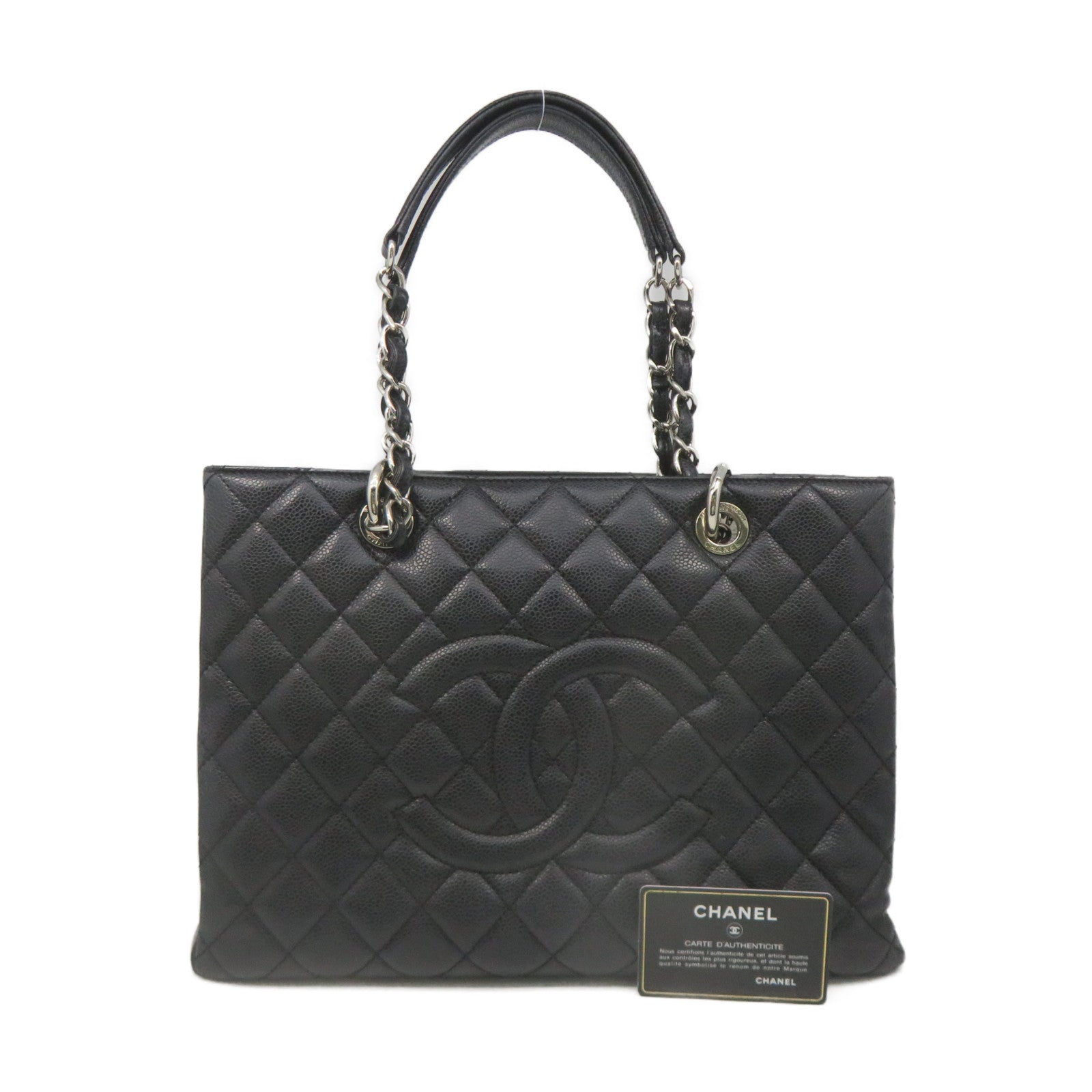 CHANEL Rhombus Caviar Leather GST Chain Shoulder Bag Silver Buckle Chain Belt Shoulder Bag Black