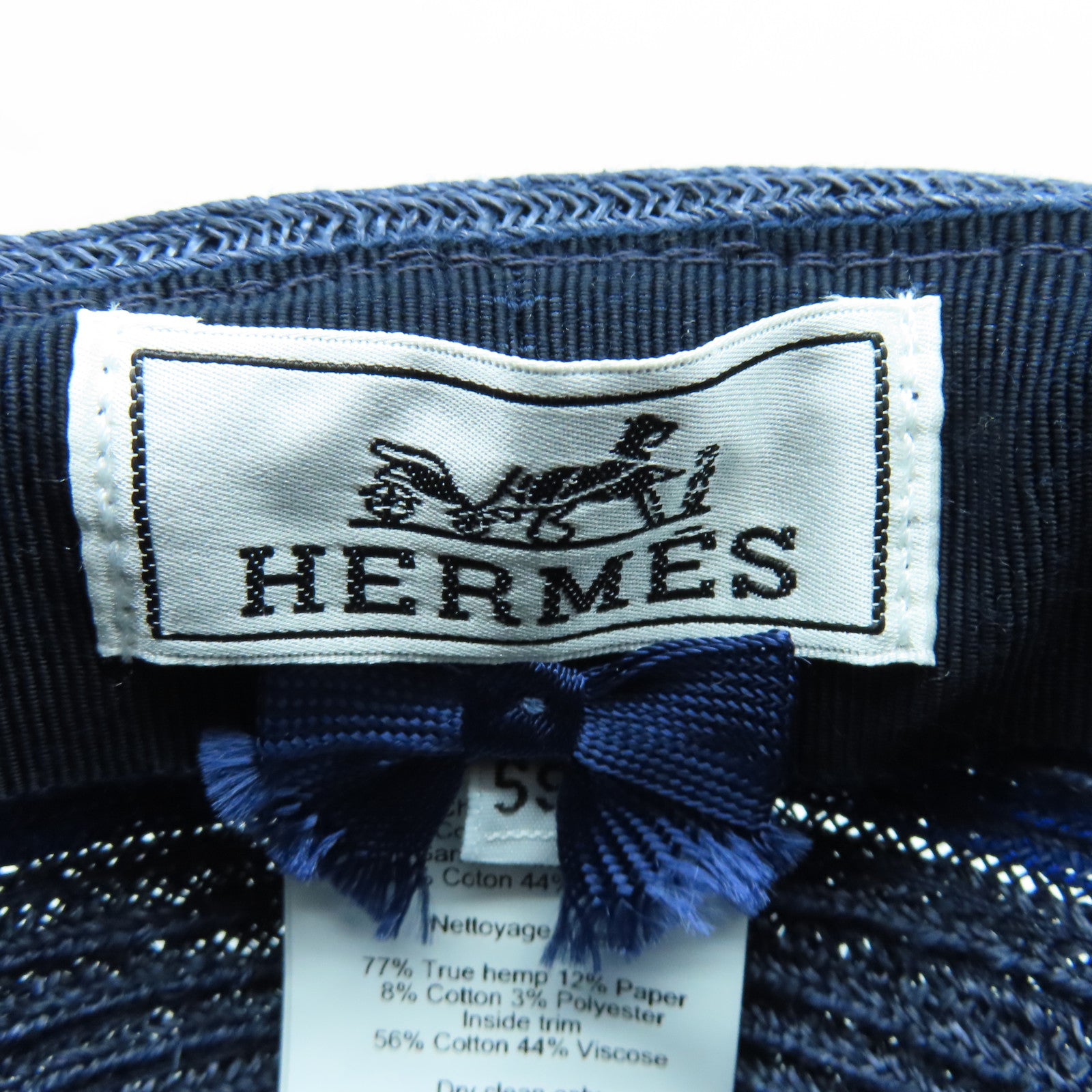 HERMES 麻質Straw Hat草帽藍色#59