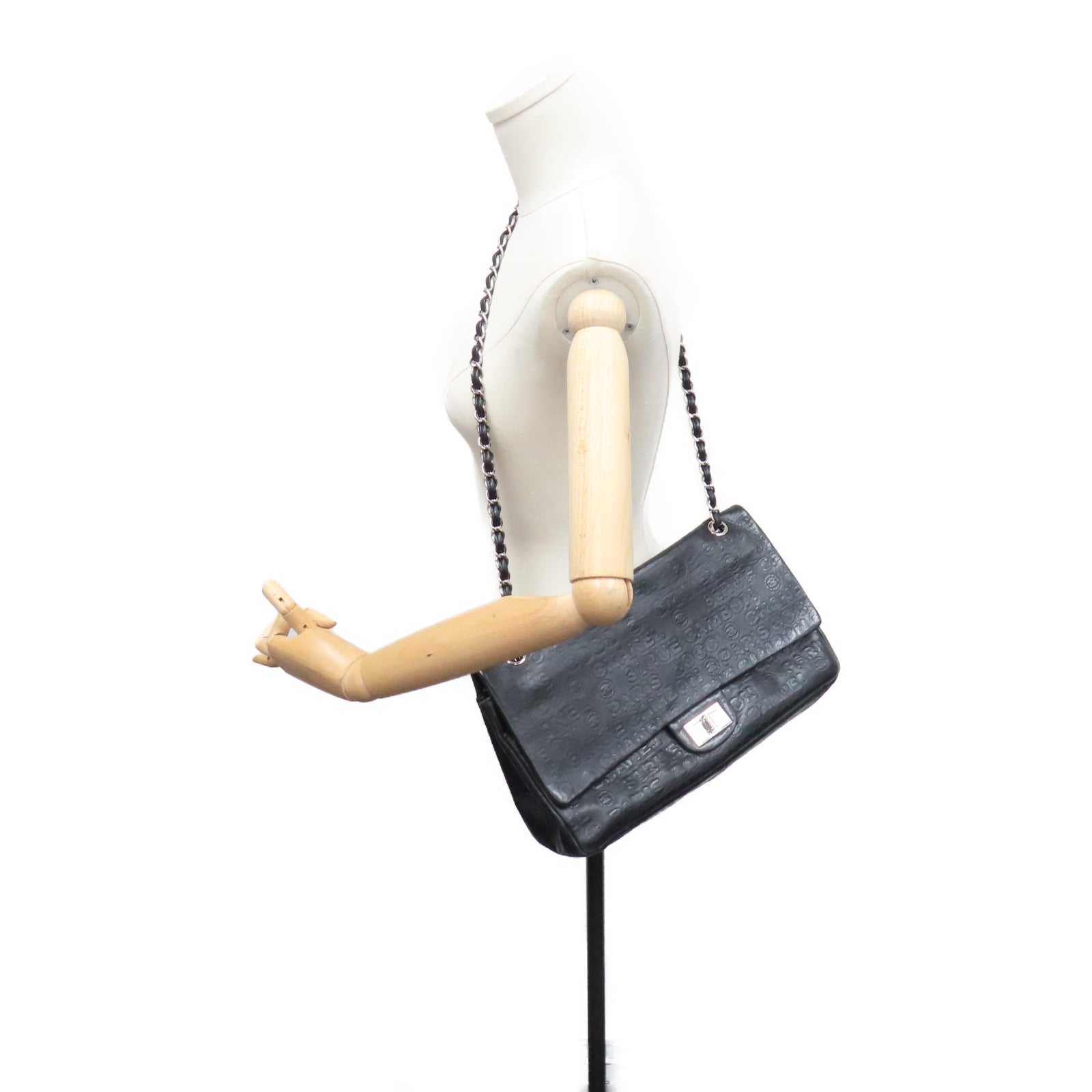 CHANEL 牛皮皮革Shoulder Bag银扣链带肩背袋黑色
