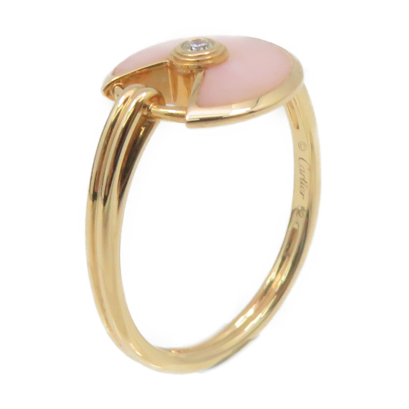 CARTIER 【激減優惠】18K玫瑰金/Amulette de Cartier Ring粉紅色蛋白石/鑽石戒指US#6/Cartier#52