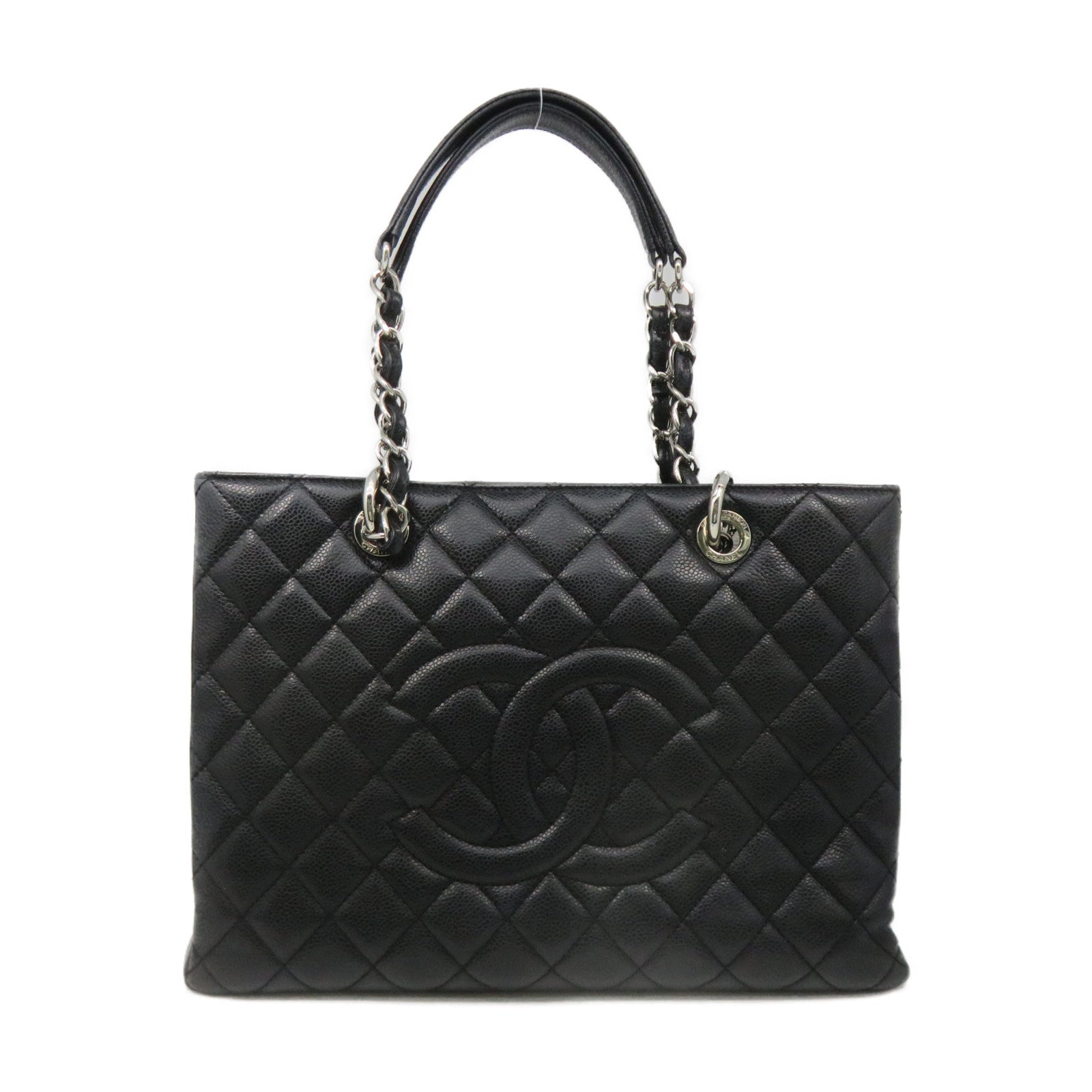 CHANEL Rhombus Caviar Leather GST Chain Shoulder Bag Silver Buckle Chain Belt Shoulder Bag Black