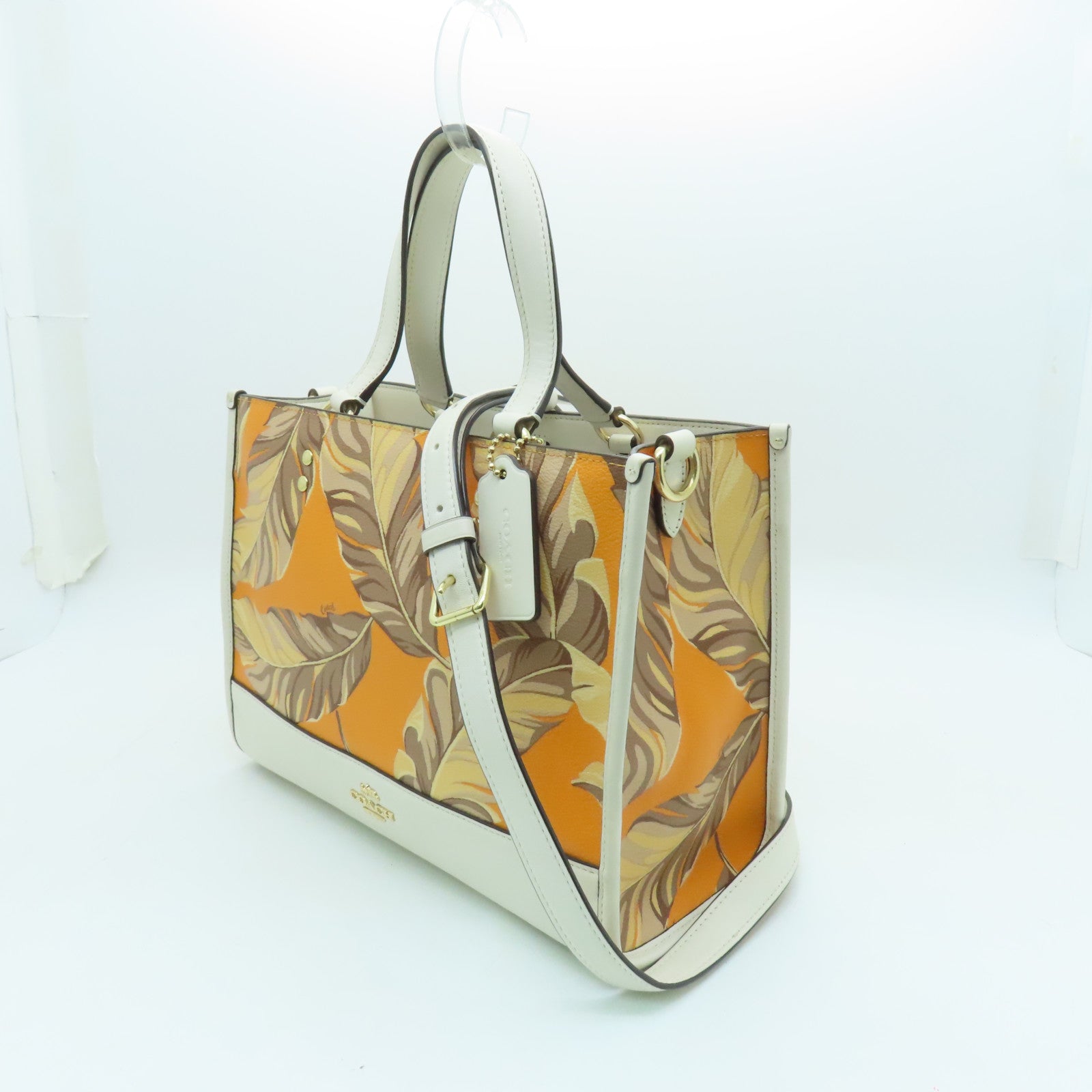 COACH Cowhide Leather 2way Shoulder Bag Gold Buckle Handle Shoulder Bag White/Orange