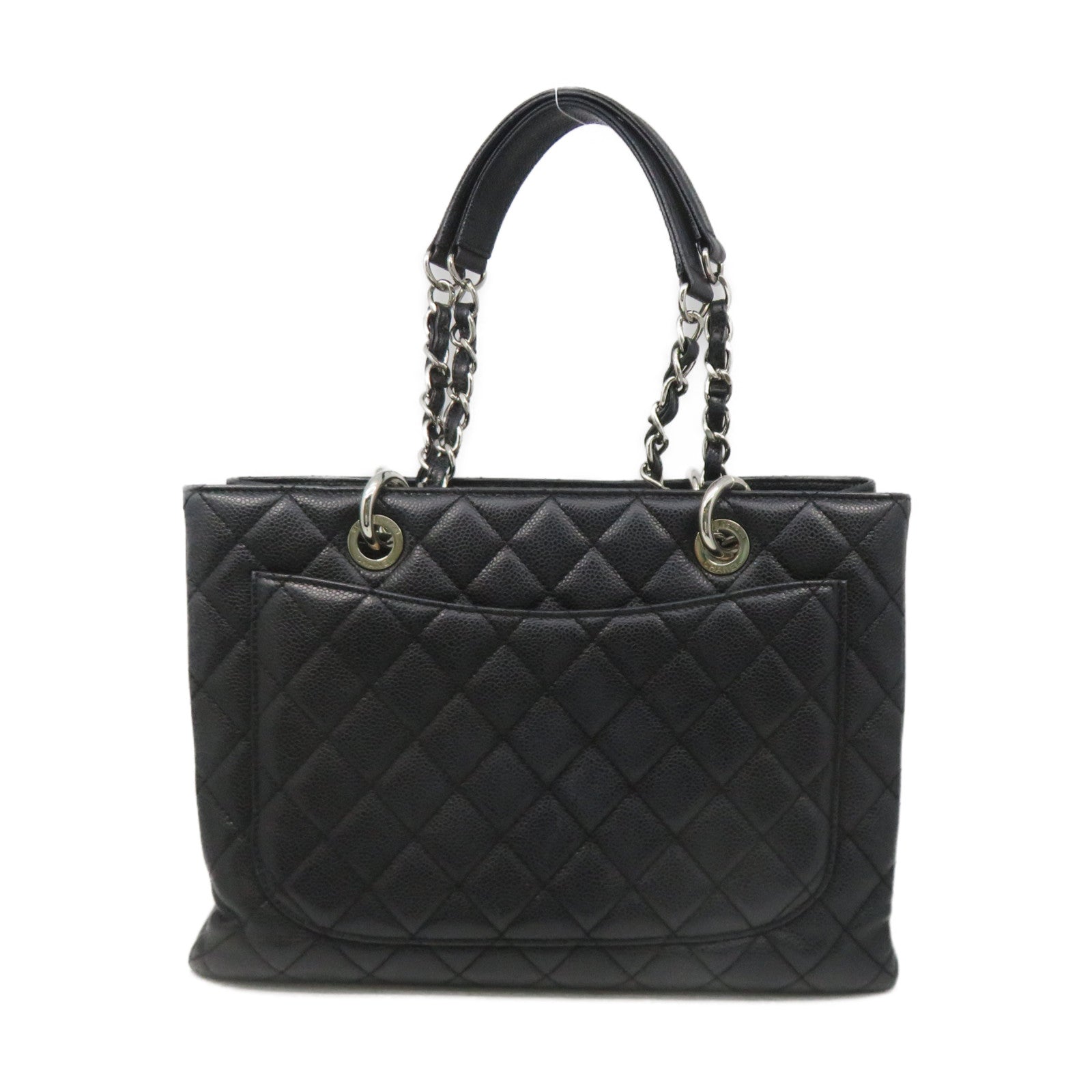 CHANEL Rhombus Caviar Leather GST Chain Shoulder Bag Silver Buckle Chain Belt Shoulder Bag Black