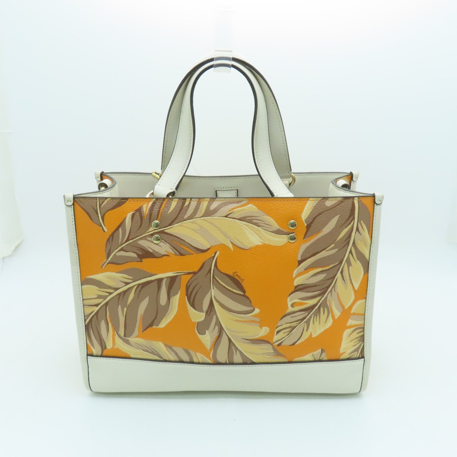 COACH Cowhide Leather 2way Shoulder Bag Gold Buckle Handle Shoulder Bag White/Orange