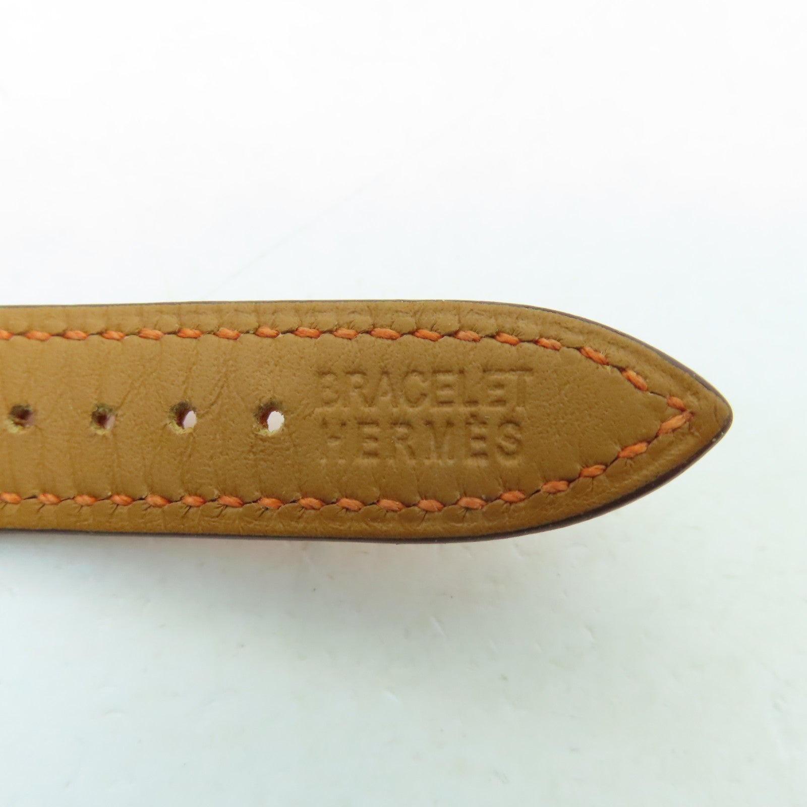 HERMES H watch鍍金/Swift皮革帶手錶石英機芯橙色