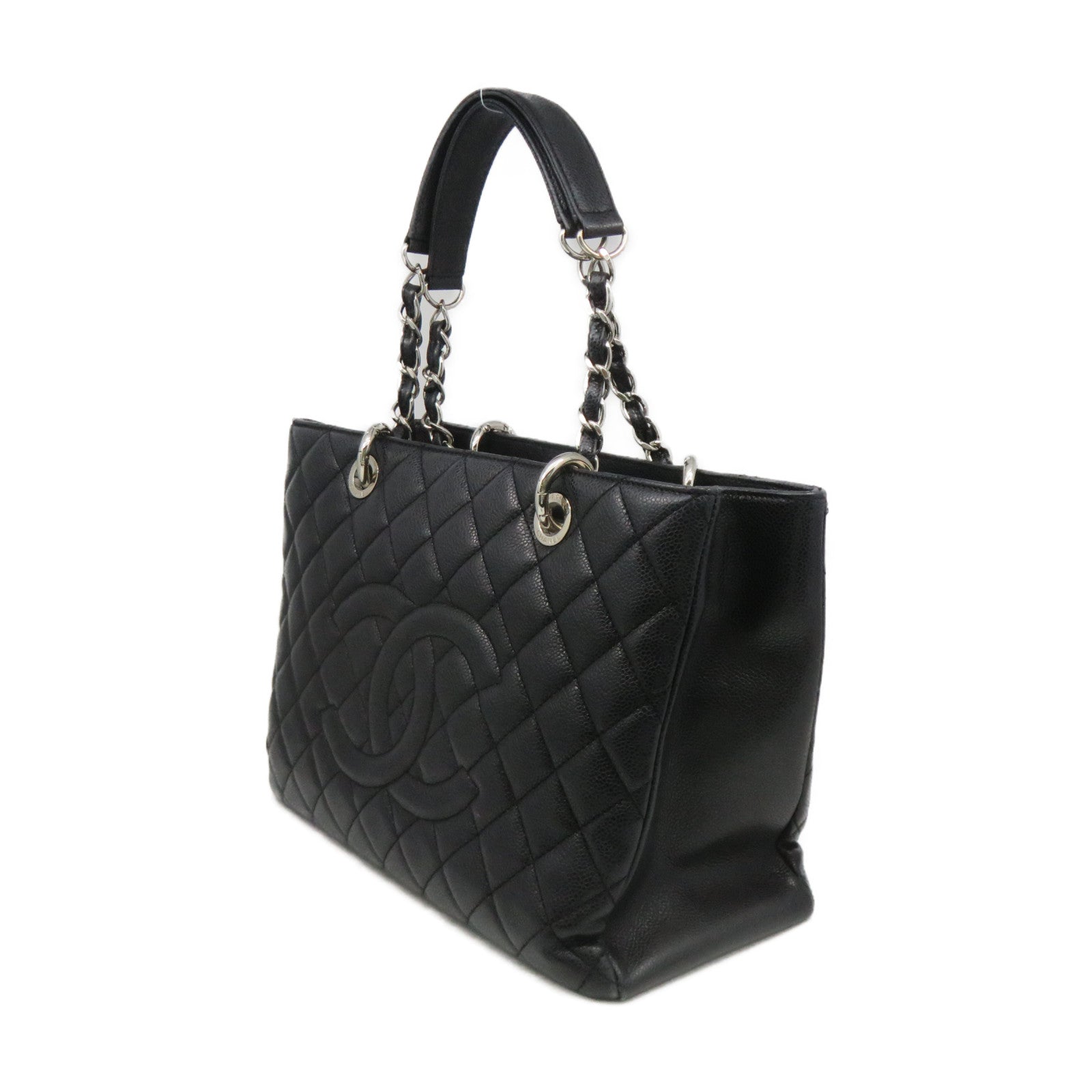 CHANEL Rhombus Caviar Leather GST Chain Shoulder Bag Silver Buckle Chain Belt Shoulder Bag Black