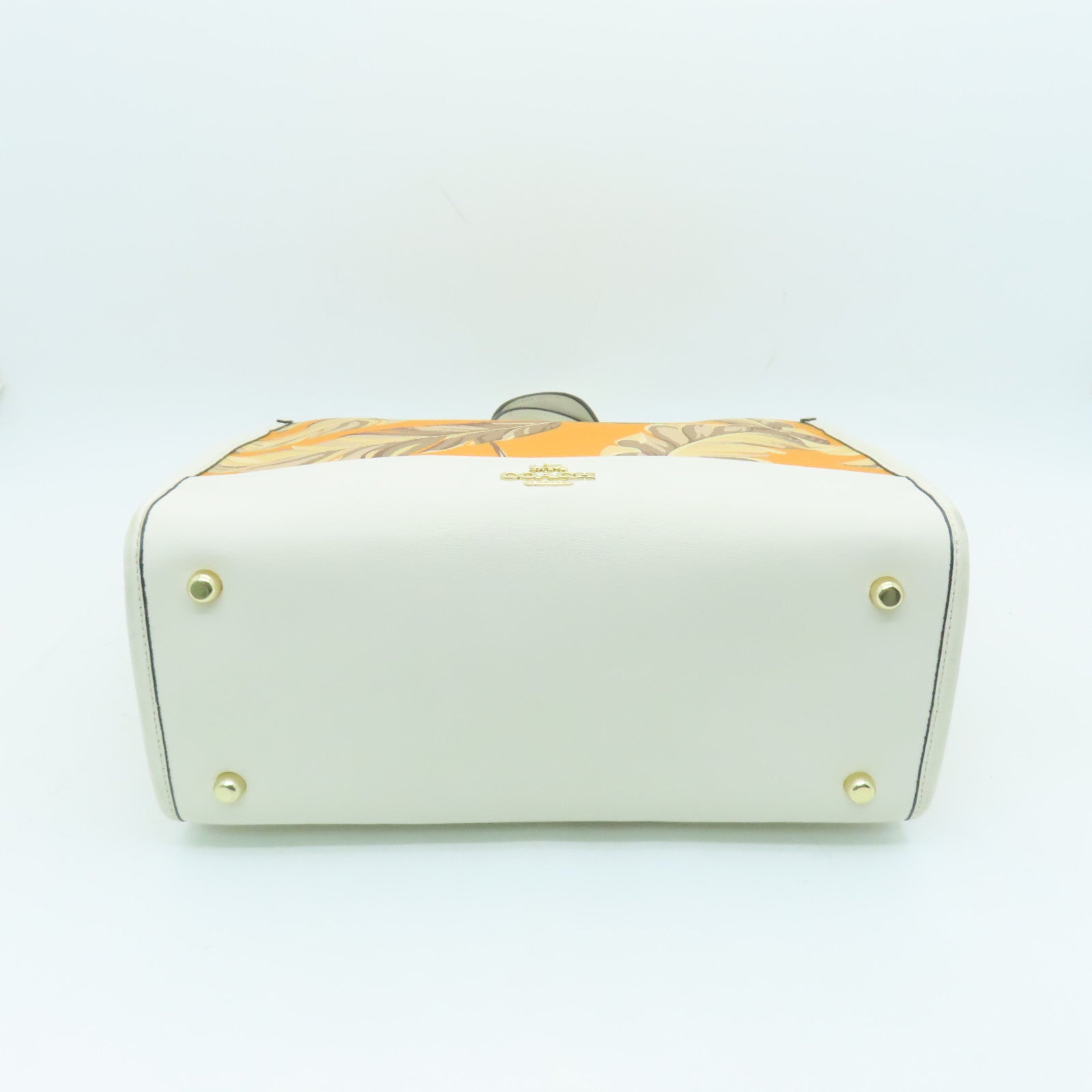 COACH Cowhide Leather 2way Shoulder Bag Gold Buckle Handle Shoulder Bag White/Orange