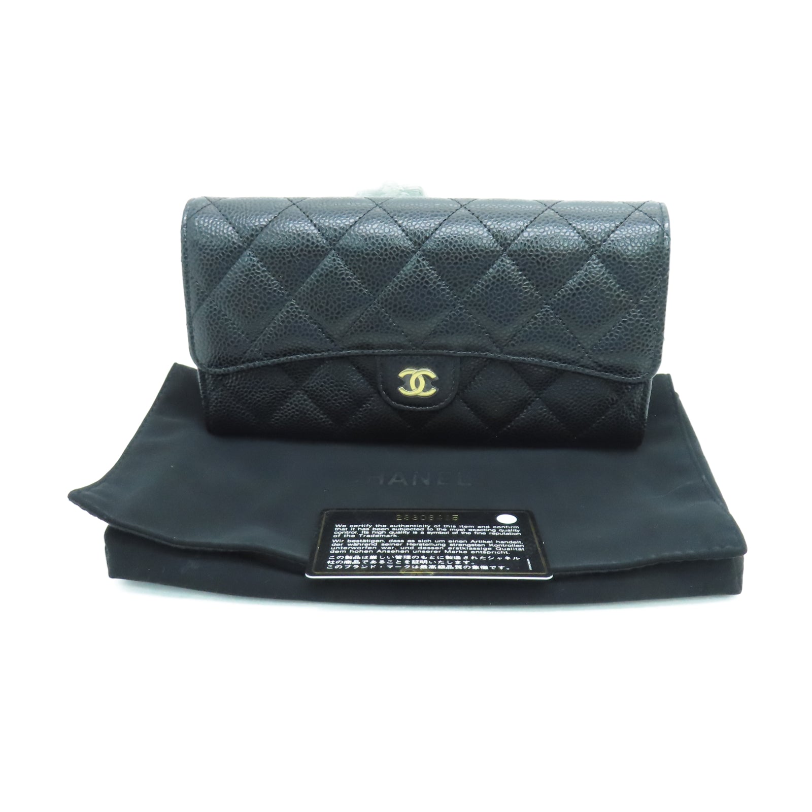 CHANEL 菱格Caviar皮革Wallet銀扣長錢包黑色