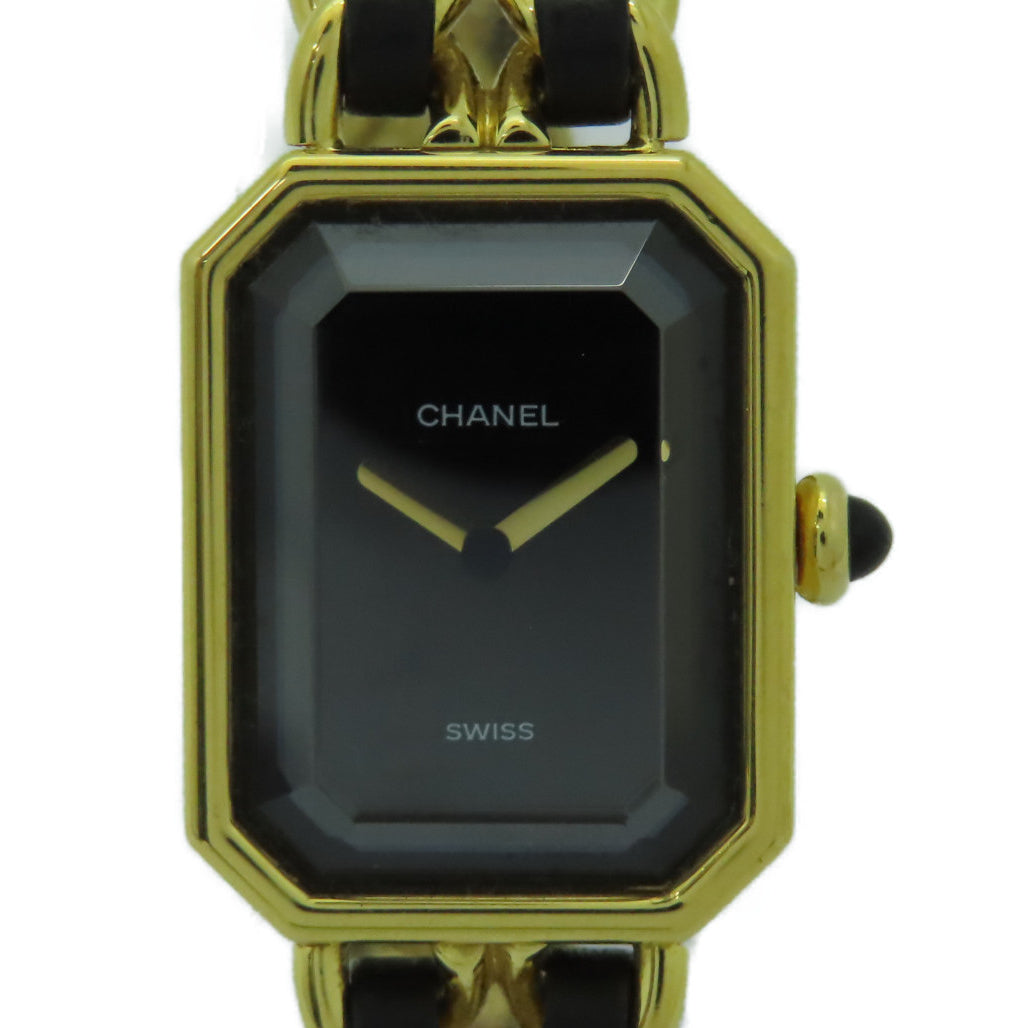 CHANEL 【激減優惠】Premiere L皮革/鍍金手錶石英機芯黒色