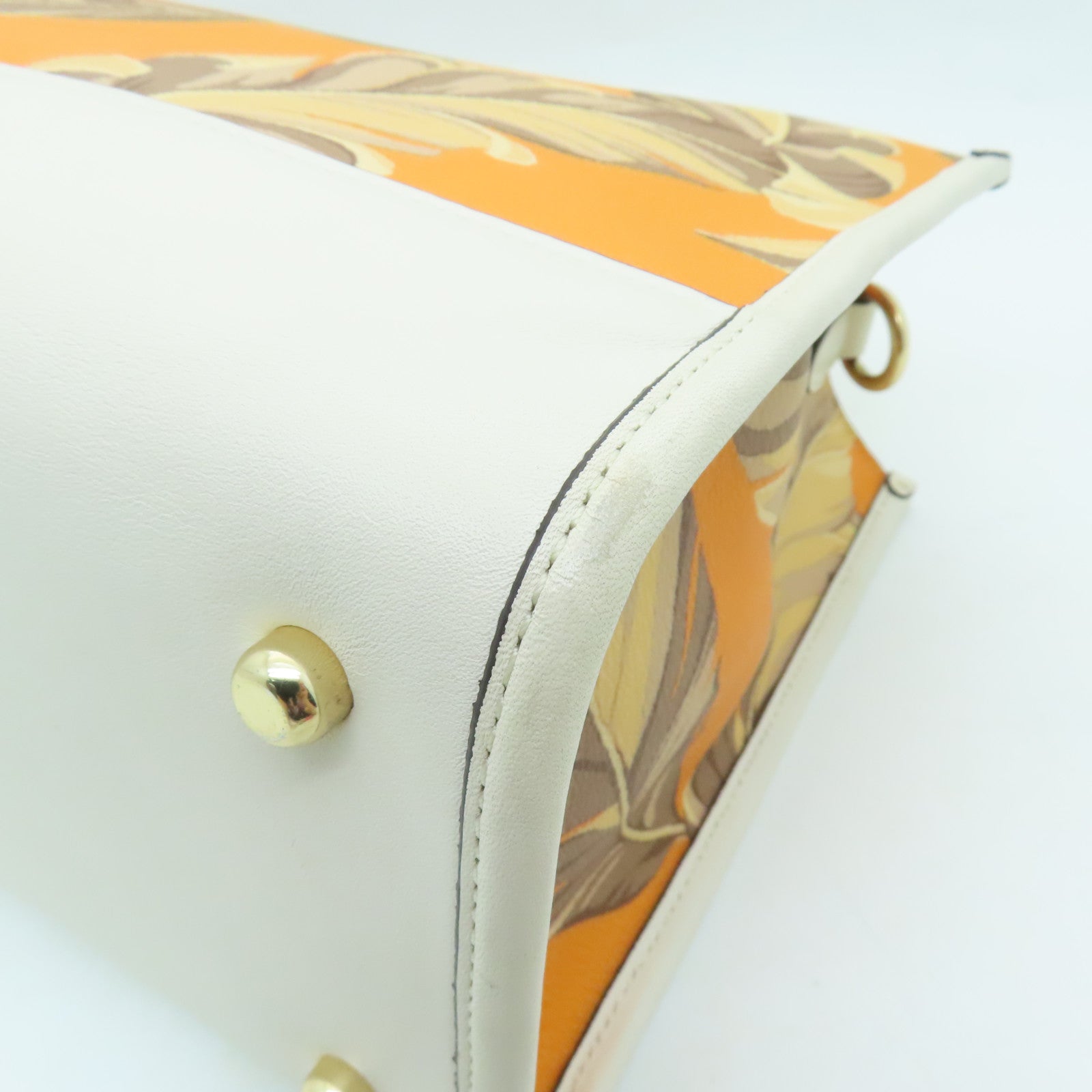 COACH Cowhide Leather 2way Shoulder Bag Gold Buckle Handle Shoulder Bag White/Orange