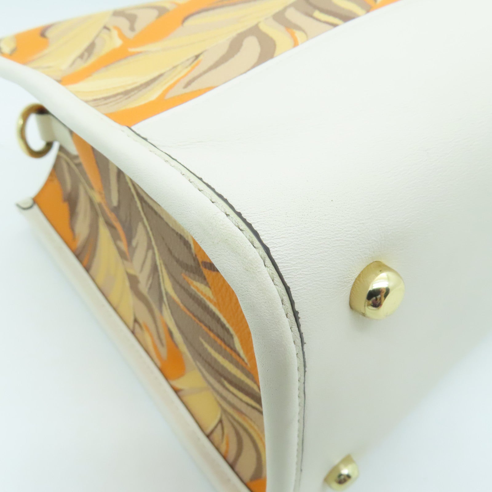 COACH Cowhide Leather 2way Shoulder Bag Gold Buckle Handle Shoulder Bag White/Orange