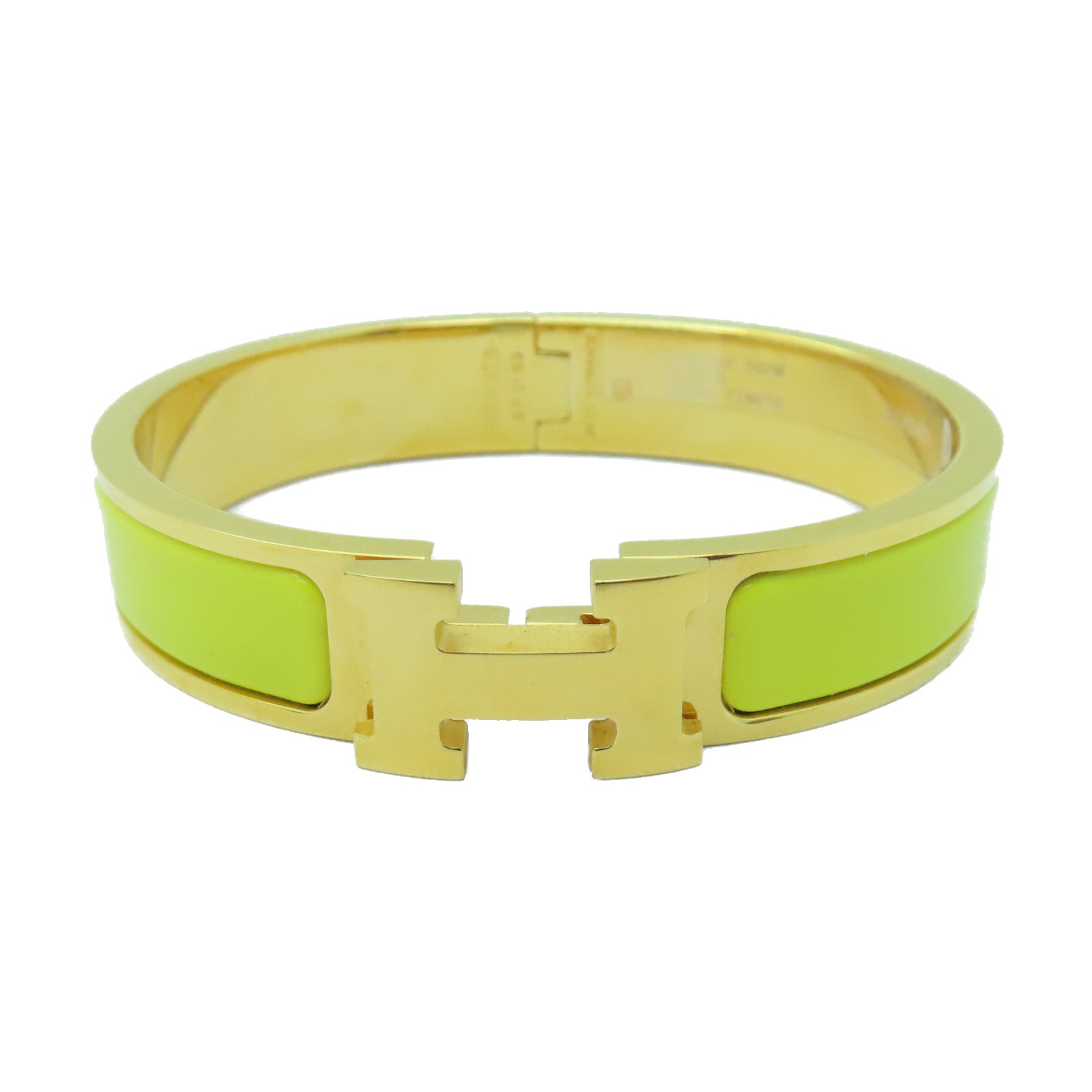 HERMES 金屬Clic H金扣手鐲Lime檸檬黃色
