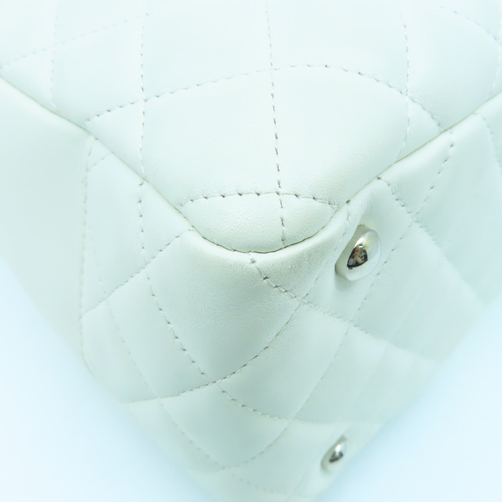 CHANEL Rhombus Calfskin Leather Cambon Silver Buckle Shoulder Bag White/Black