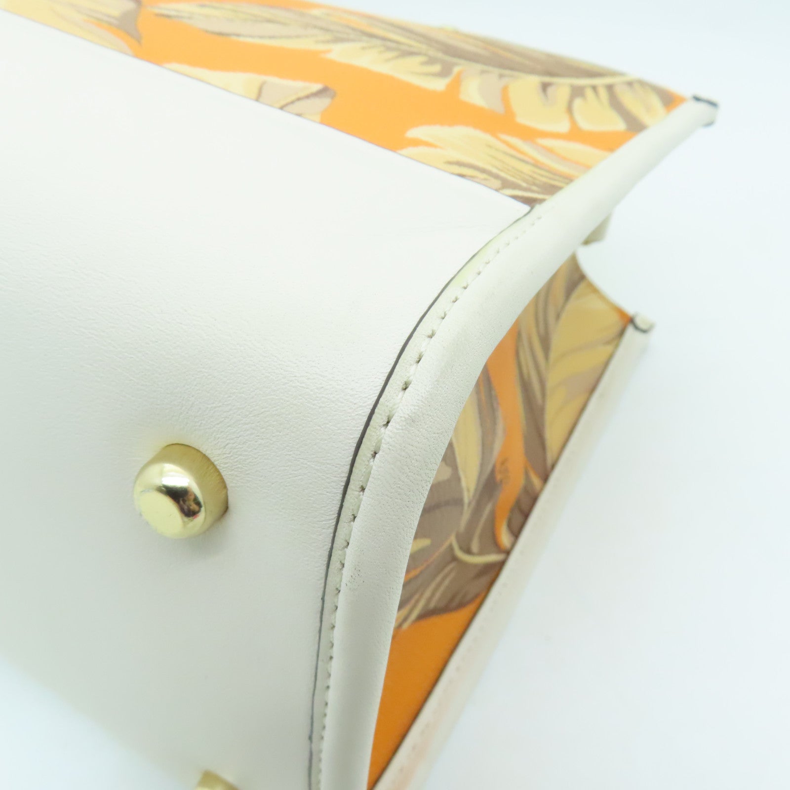 COACH Cowhide Leather 2way Shoulder Bag Gold Buckle Handle Shoulder Bag White/Orange