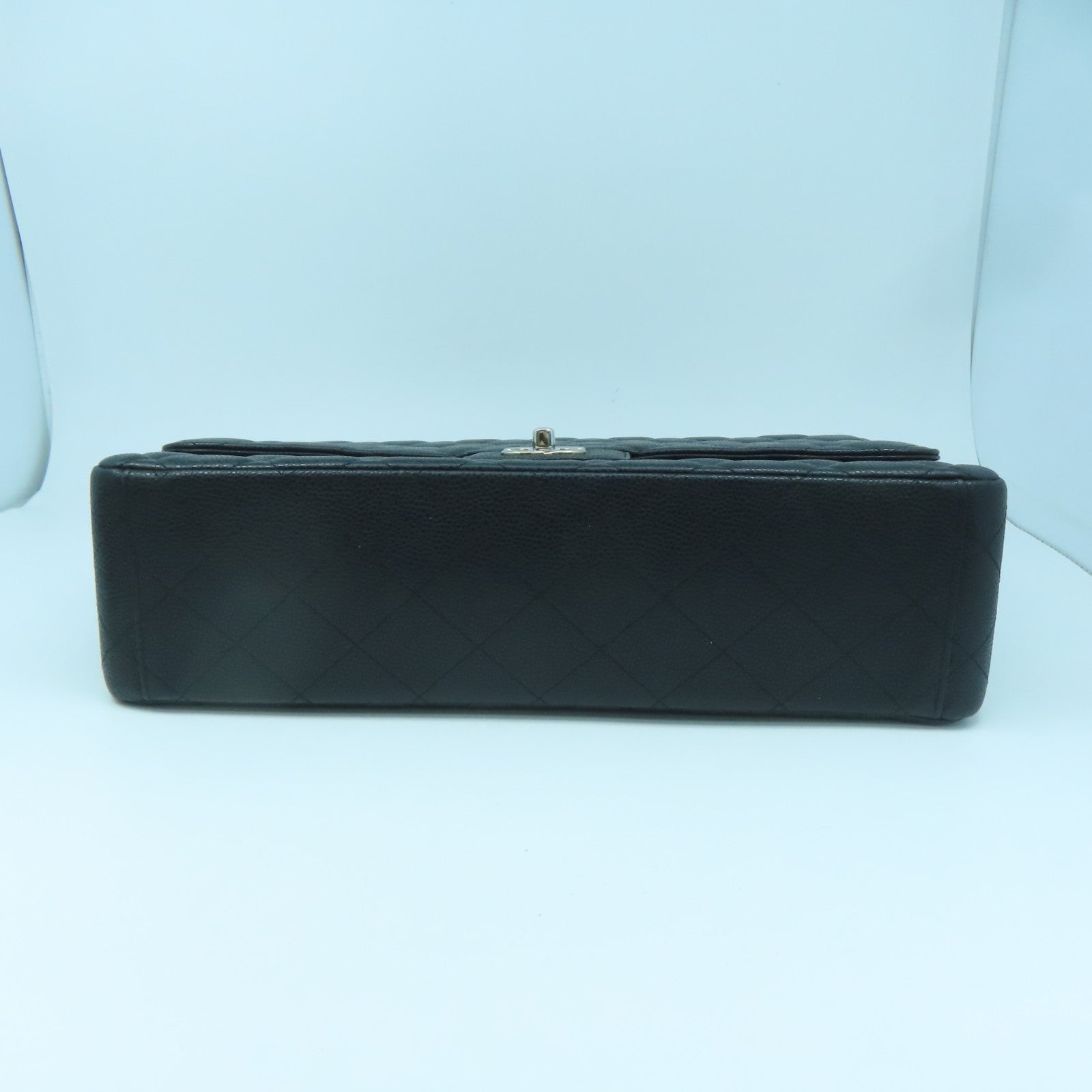 CHANEL Caviar Leather Maxi Silver Buckle Handle Shoulder Bag Black