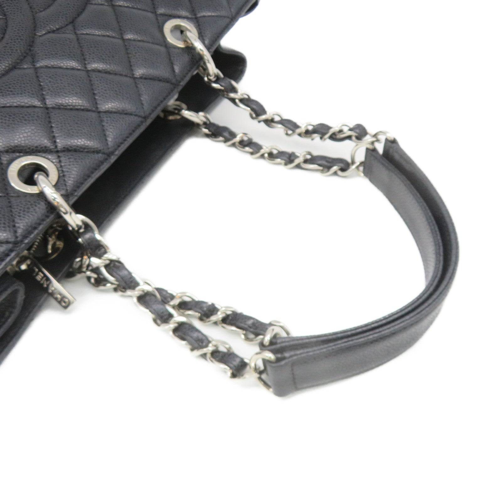 CHANEL Rhombus Caviar Leather GST Chain Shoulder Bag Silver Buckle Chain Belt Shoulder Bag Black