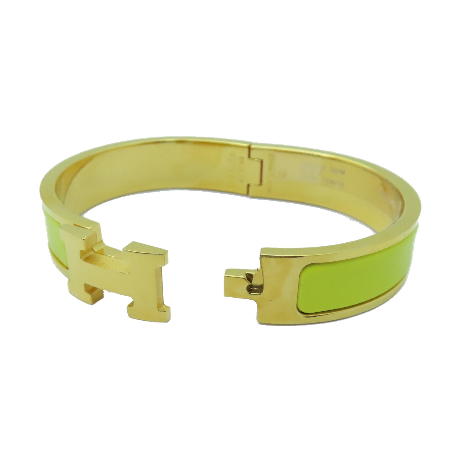 HERMES 金屬Clic H金扣手鐲Lime檸檬黃色