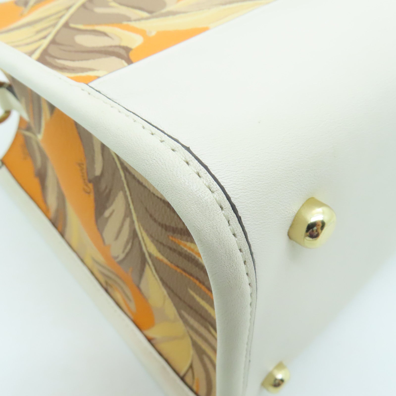 COACH Cowhide Leather 2way Shoulder Bag Gold Buckle Handle Shoulder Bag White/Orange
