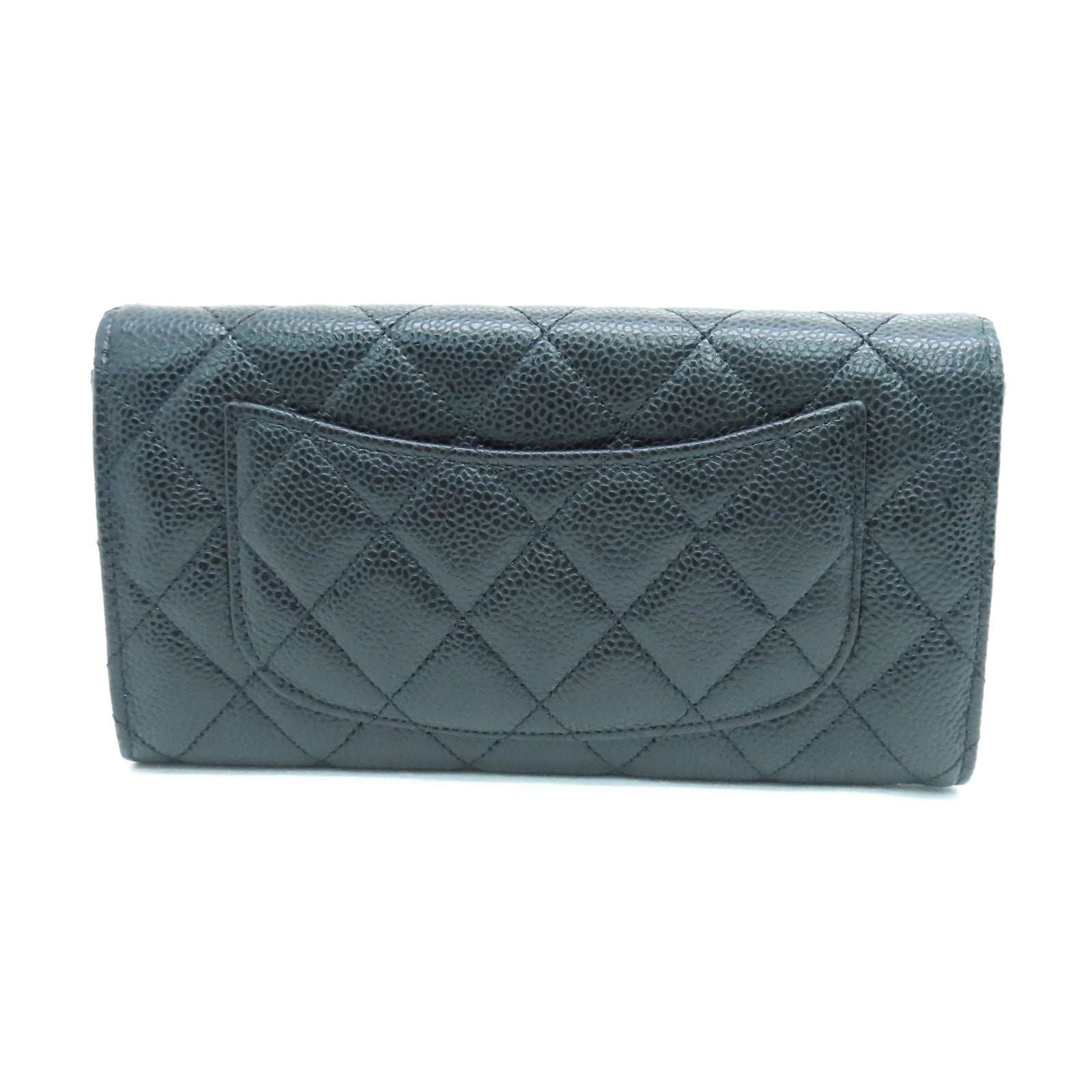 CHANEL 菱格Caviar皮革Wallet銀扣長錢包黑色