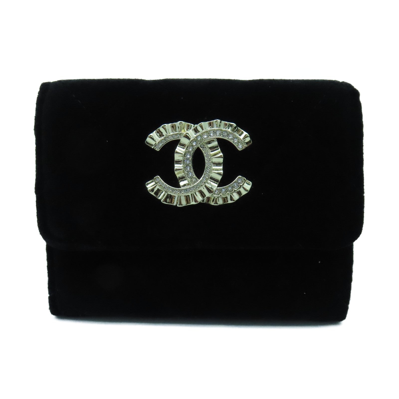 CHANEL 天鵝絨Card Holder金扣卡片套黑色