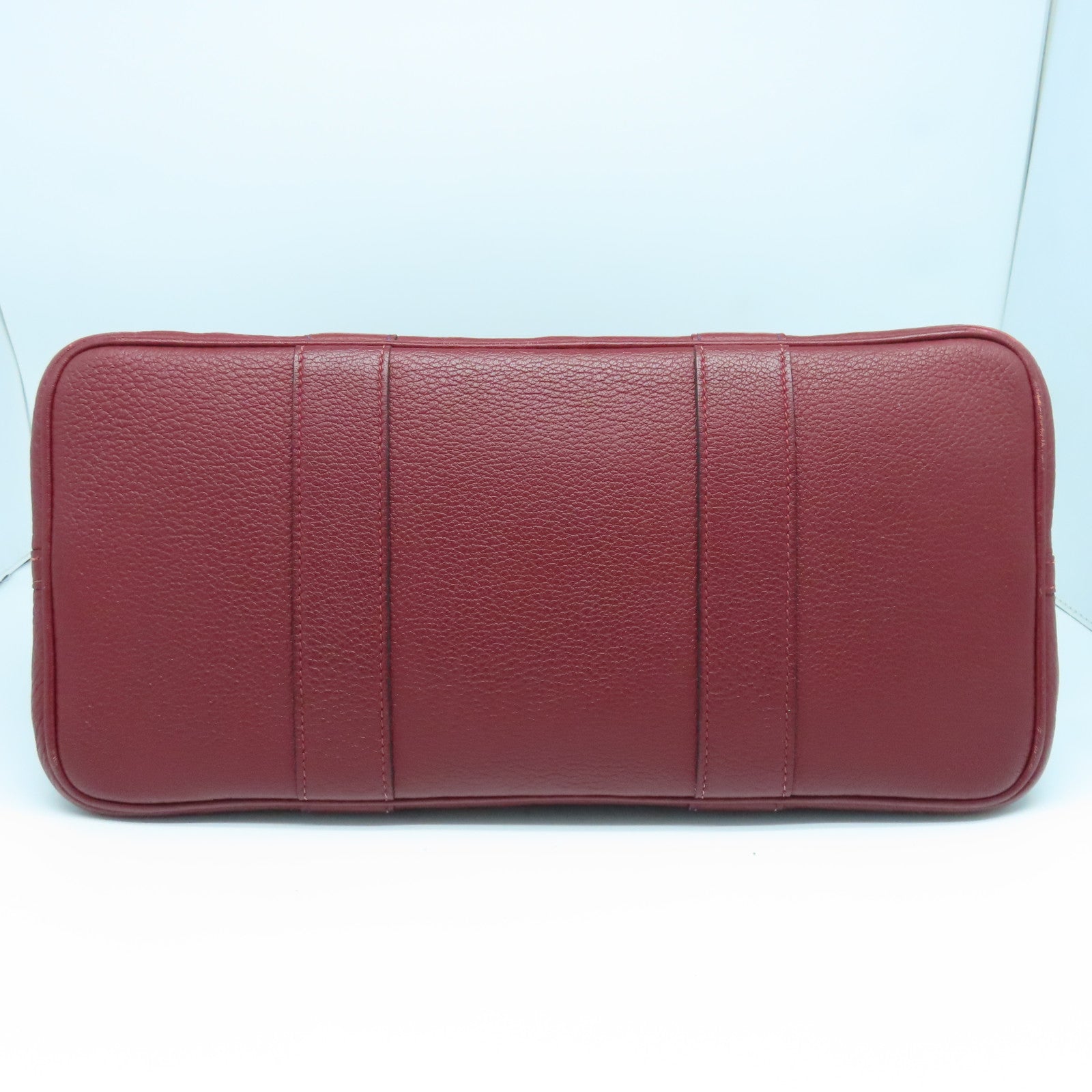 HERMES Toile H帆布Garden Party PM银扣手挽袋波尔多酒红