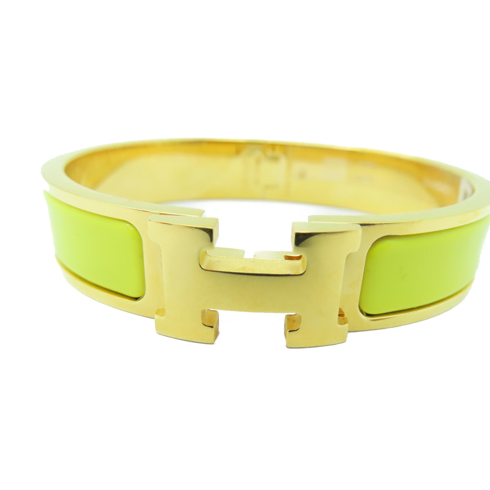 HERMES 金屬Clic H金扣手鐲Lime檸檬黃色