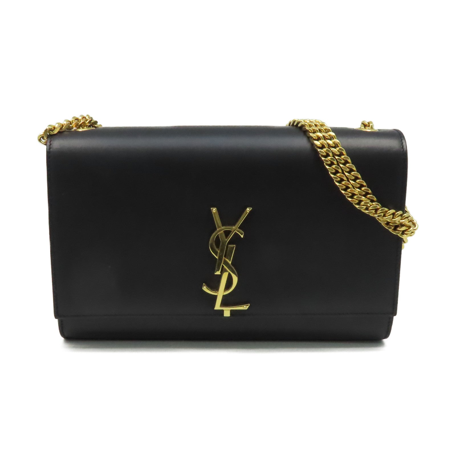 YVES SAINT LAURENT 牛皮皮革Kate Medium Chain Shoulder Bag金扣鏈帶肩背袋黑色
