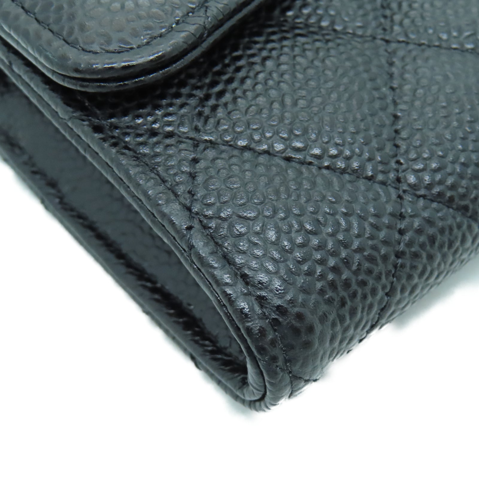 CHANEL 菱格Caviar皮革Wallet銀扣長錢包黑色