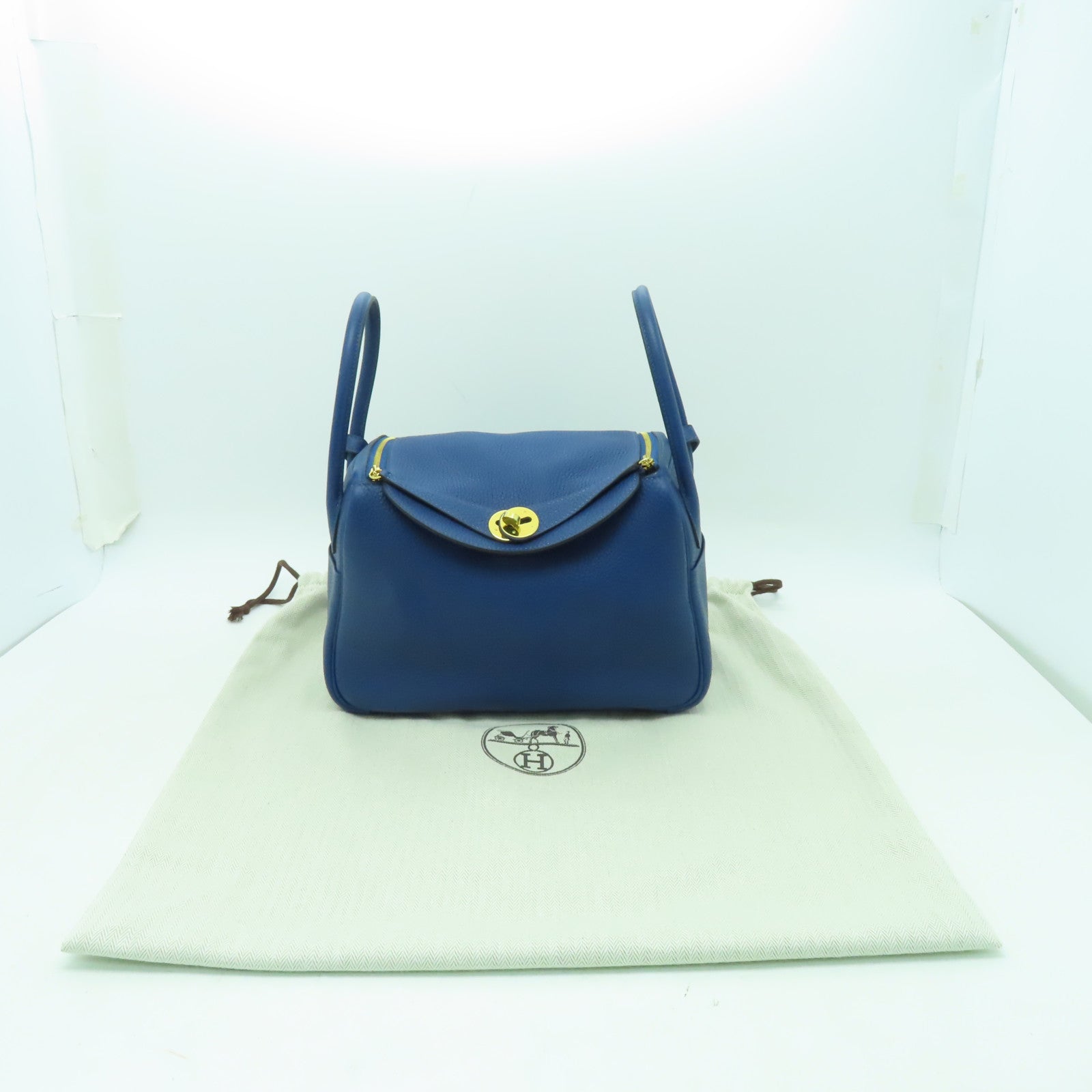 HERMES Clemence皮革Lindy 26金扣手挽肩背兩用袋藍色