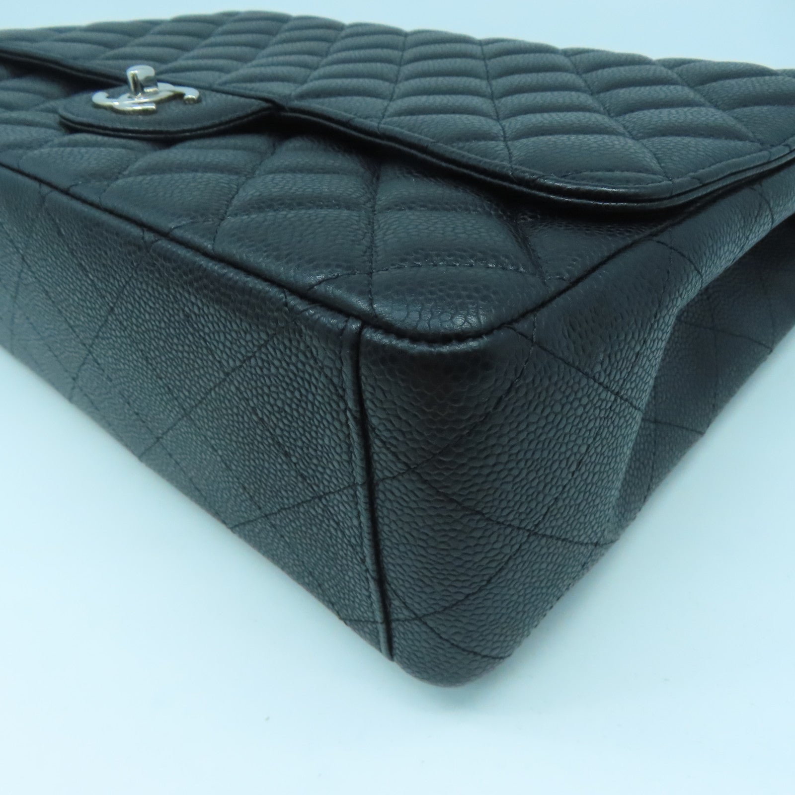 CHANEL Caviar Leather Maxi Silver Buckle Handle Shoulder Bag Black