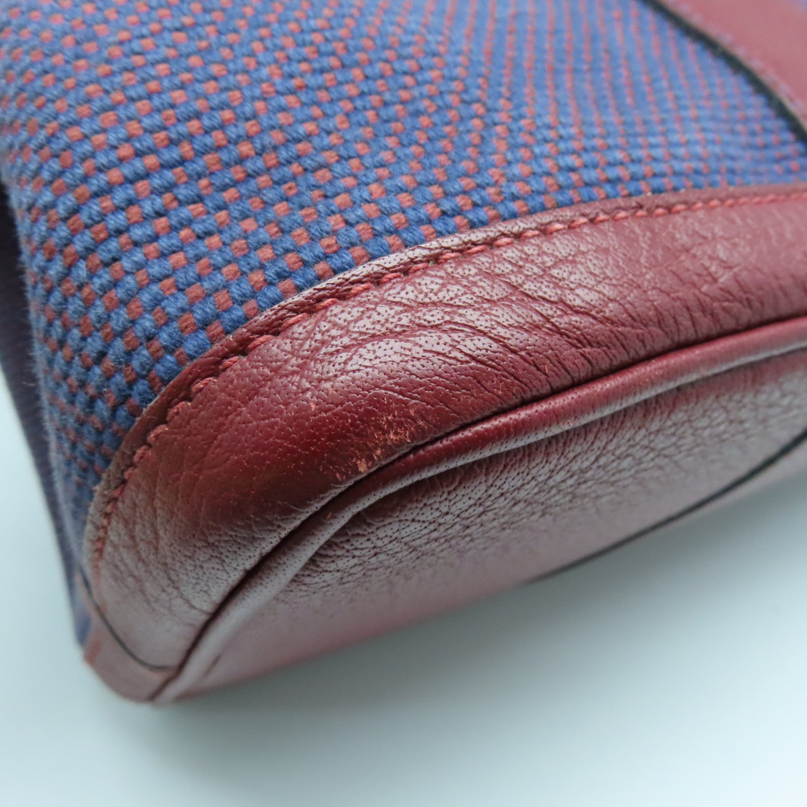 HERMES Toile H帆布Garden Party PM银扣手挽袋波尔多酒红