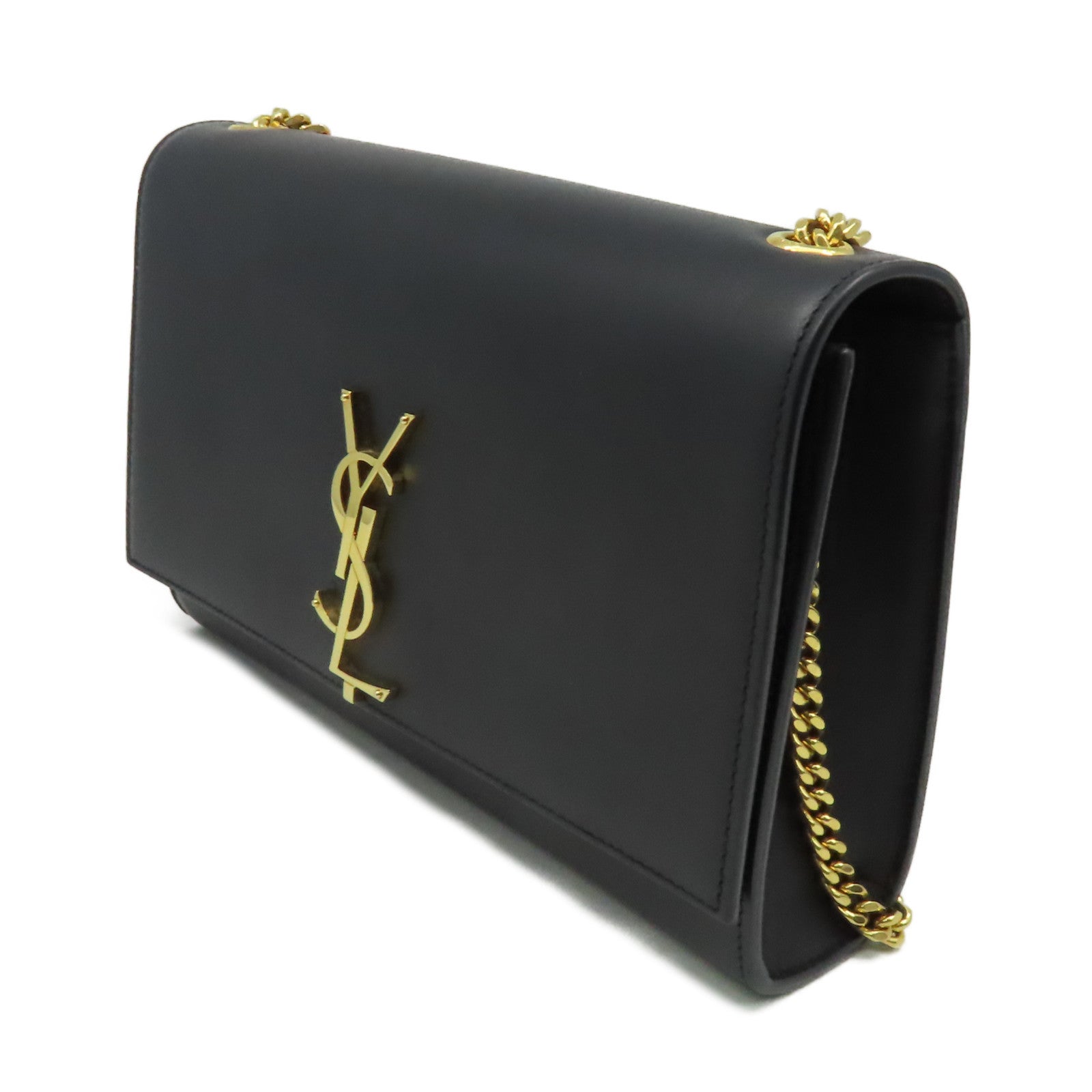 YVES SAINT LAURENT 牛皮皮革Kate Medium Chain Shoulder Bag金扣鏈帶肩背袋黑色