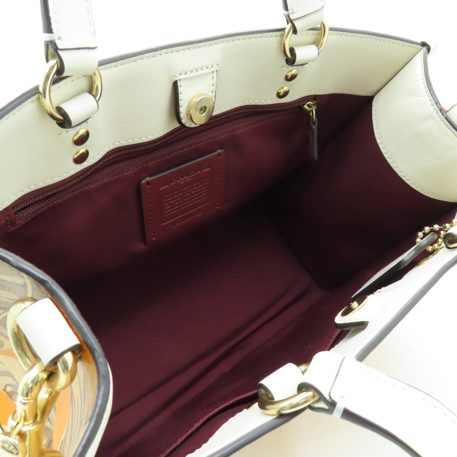 COACH Cowhide Leather 2way Shoulder Bag Gold Buckle Handle Shoulder Bag White/Orange